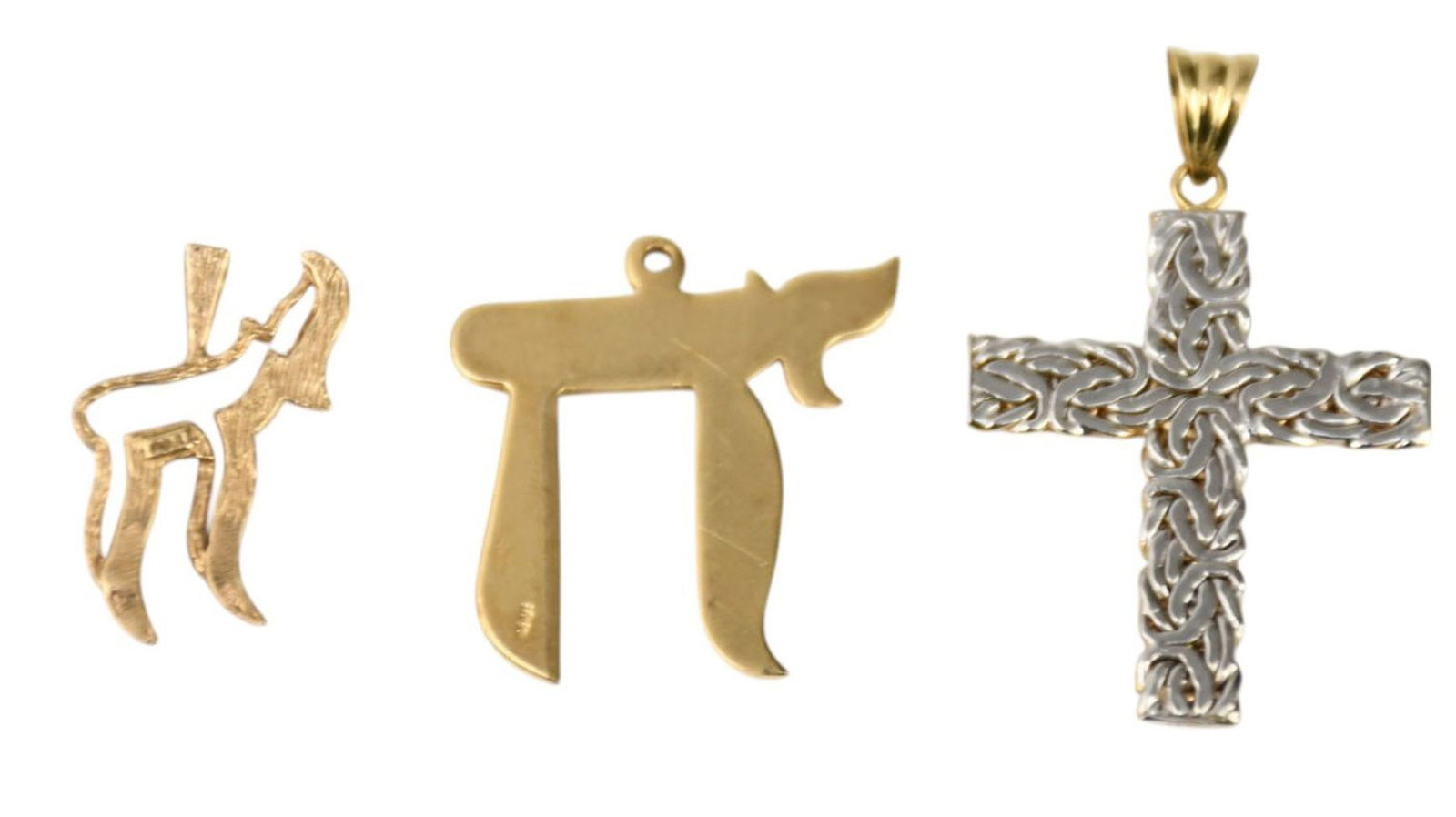 3 - 14k Yellow Gold Charms / Pendants . Cross and Chai, wt. 8.1 grams .75" - 1.5" (1 of 1)