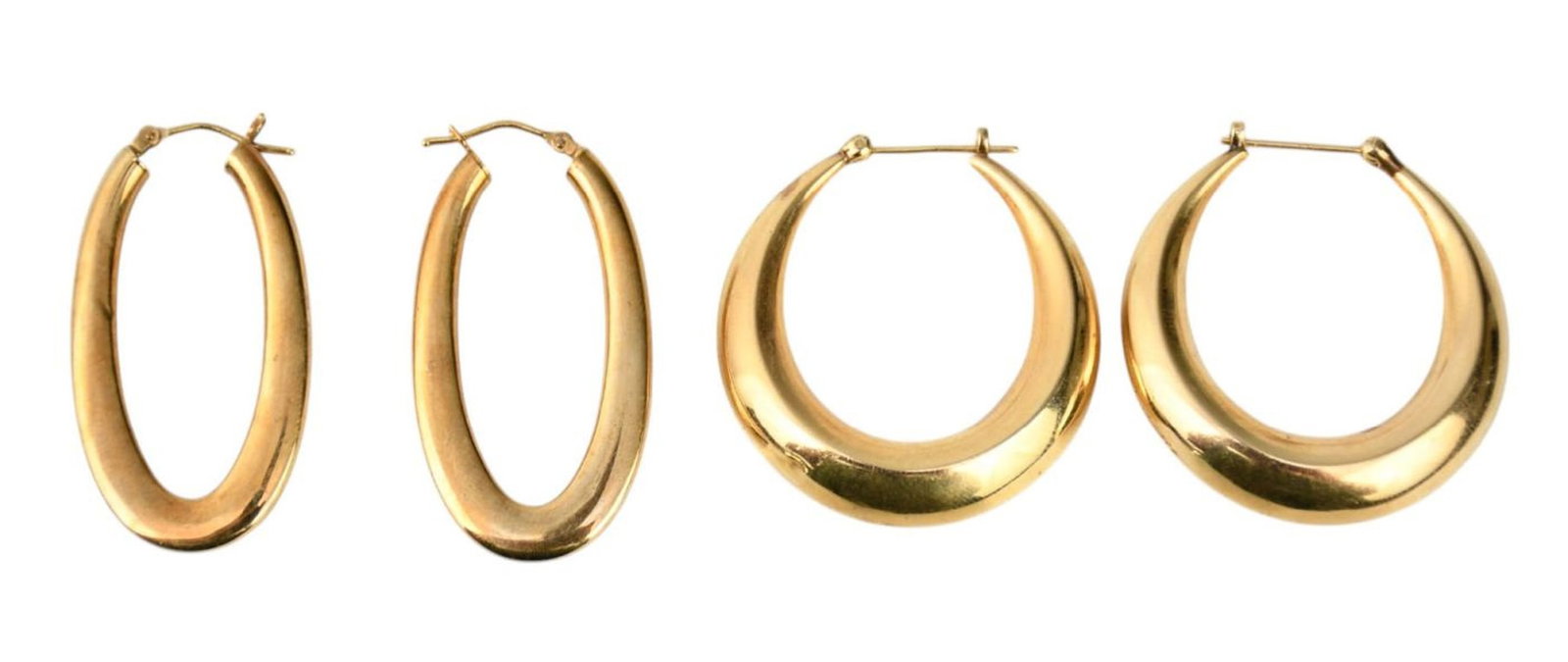 2 pairs of 14K Yellow Gold Hoop Earrings. 1.25" x .75 - 1.25" wt. 11.6 grams (1 of 3)
