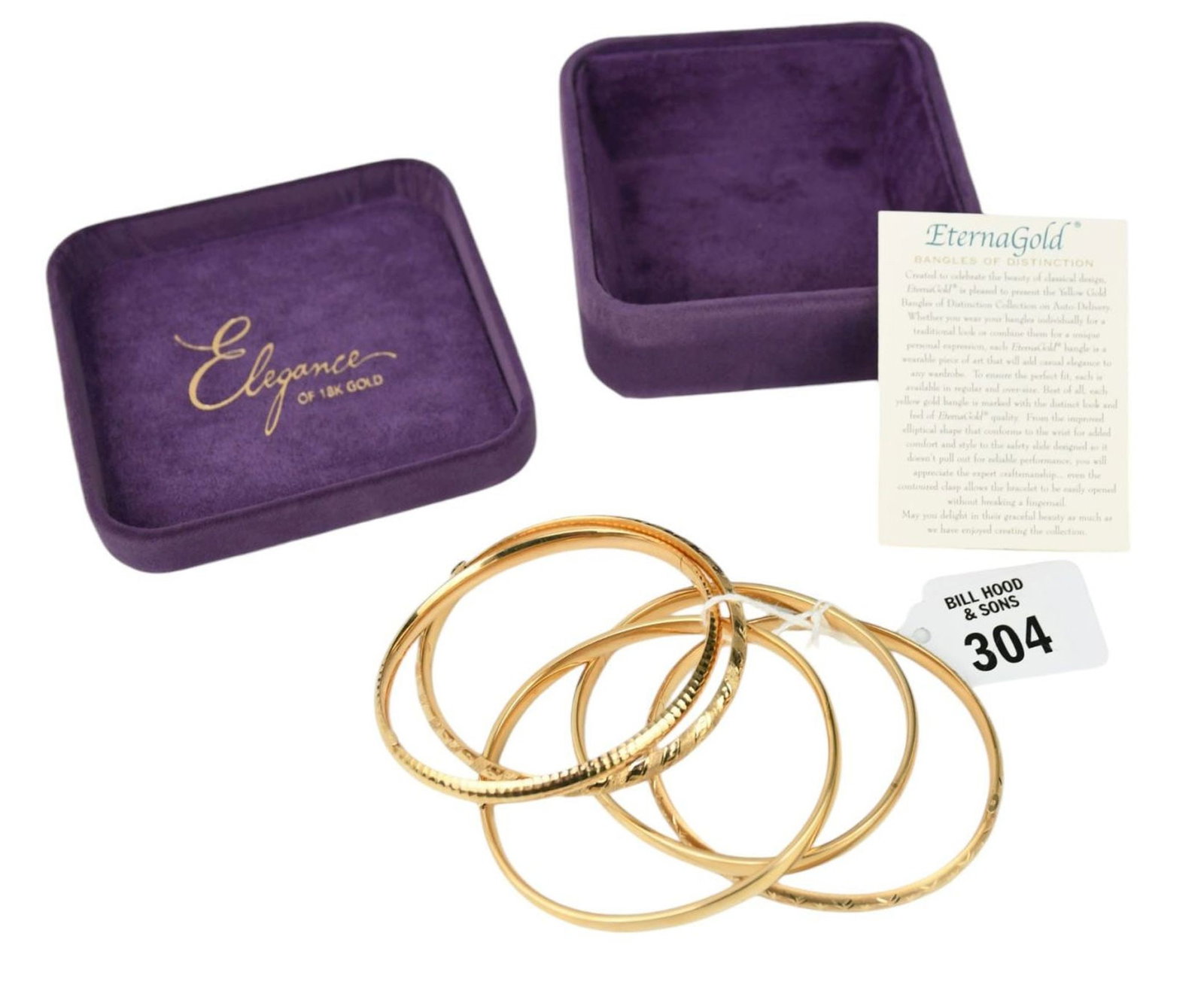 5 - 14K Yellow Gold Bangles. 2 Classic, 1 Satin Vine, 1 Faceted Diamond Cut & 1 Pave Striped. Wt. 39 (1 of 3)