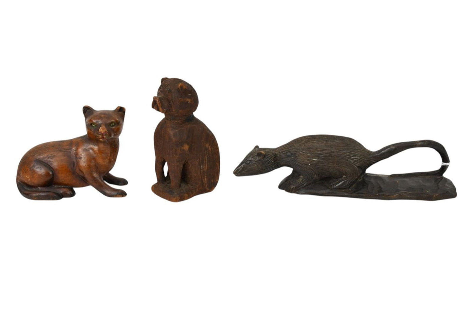 3 Carved Animals, Rat Probably Black Forest (9 1/2"h x 3"w) AND 2 Primitive Cats (4"h x 4"w) (1 of 7)