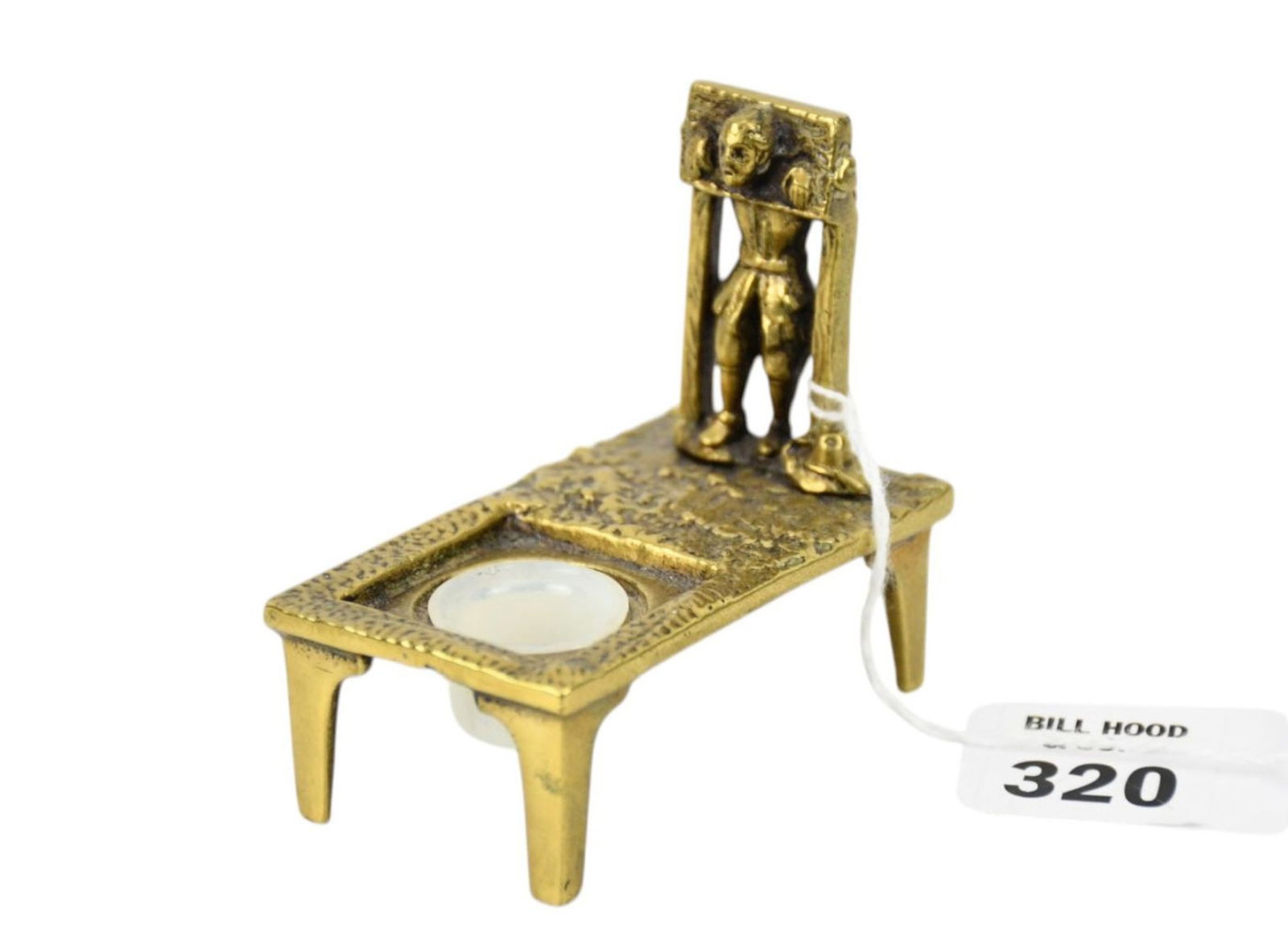 Gilt Bronze Inkwell Depicting Man in Guillotine, 2 1/2"h x 2 3/4"w x 1 3/4"d (1 of 6)