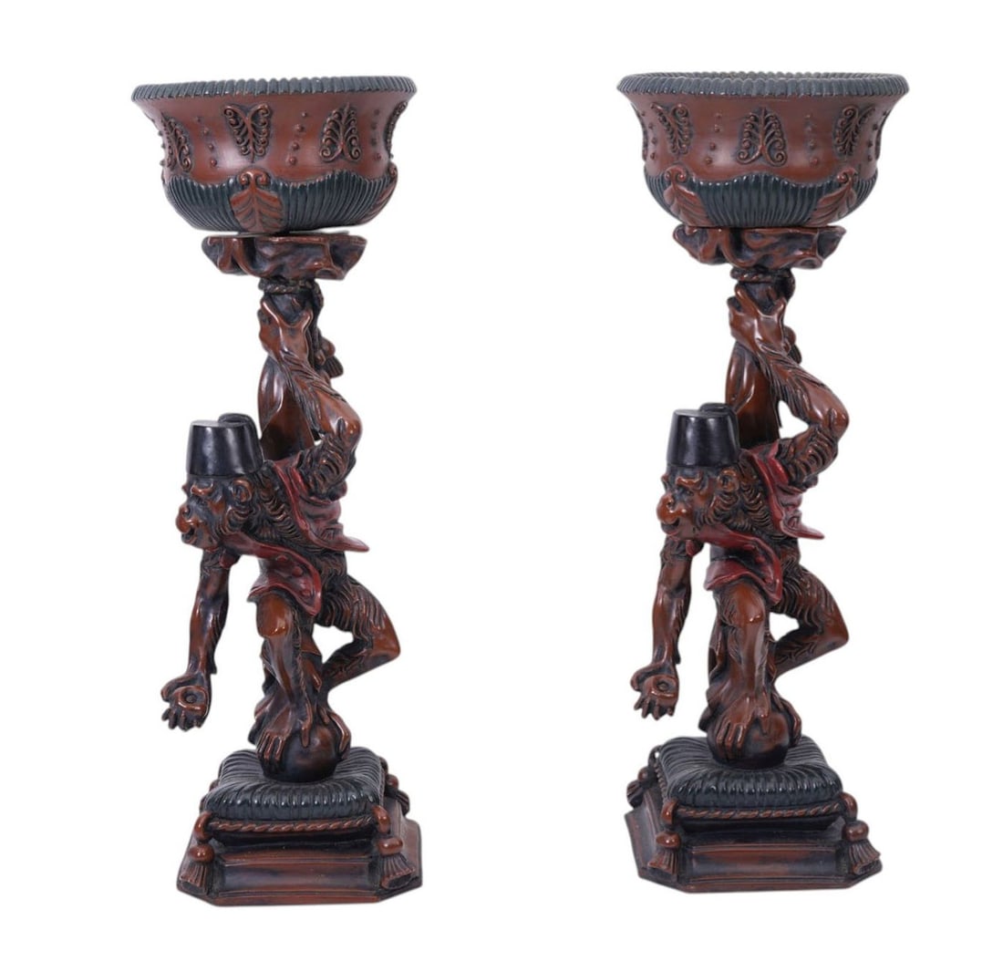 Pair Composition Monkey Figural Planters, 22 1/2"h x 7"w x 7"d (1 of 10)