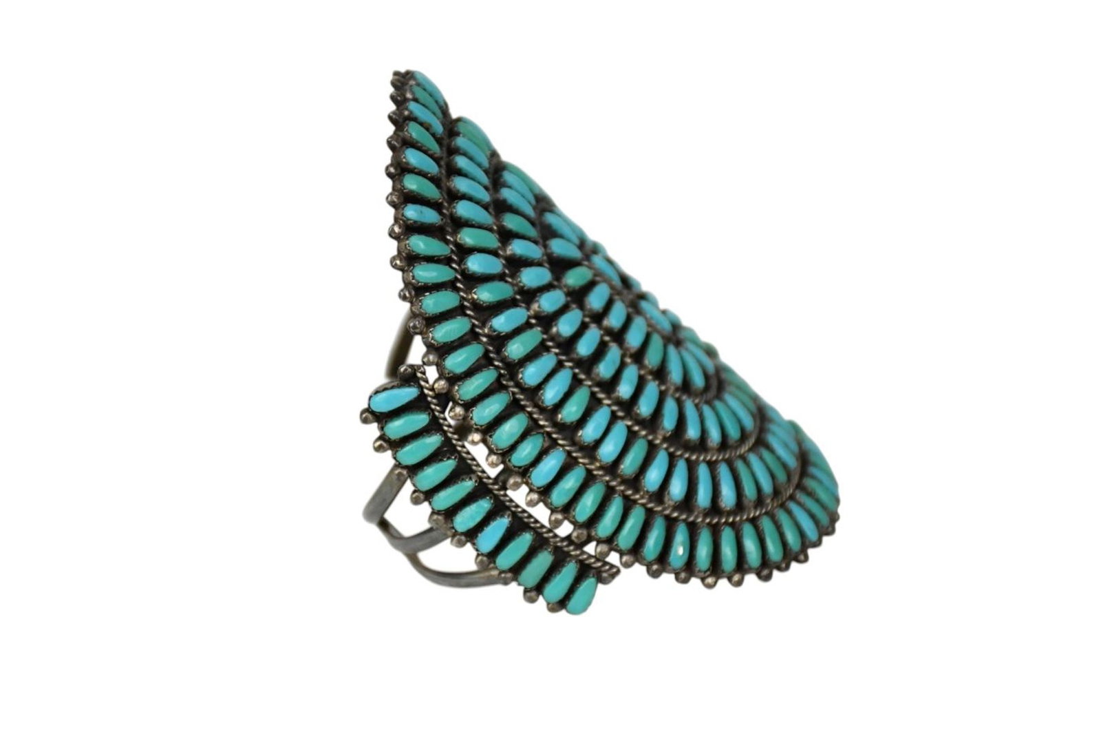 Navajo Old Pawn Vintage Turquoise Sterling Silver Cuff Bracelet. Petite Point turquoise cuff - 2