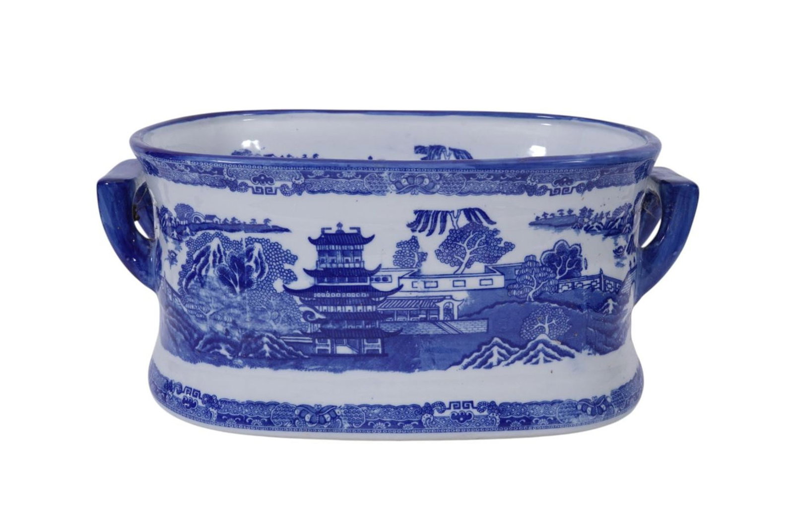 Blue Willow Porcelain Foot Bath, 20th c. 8"H x 19"w x 10 1 /2"d (1 of 9)
