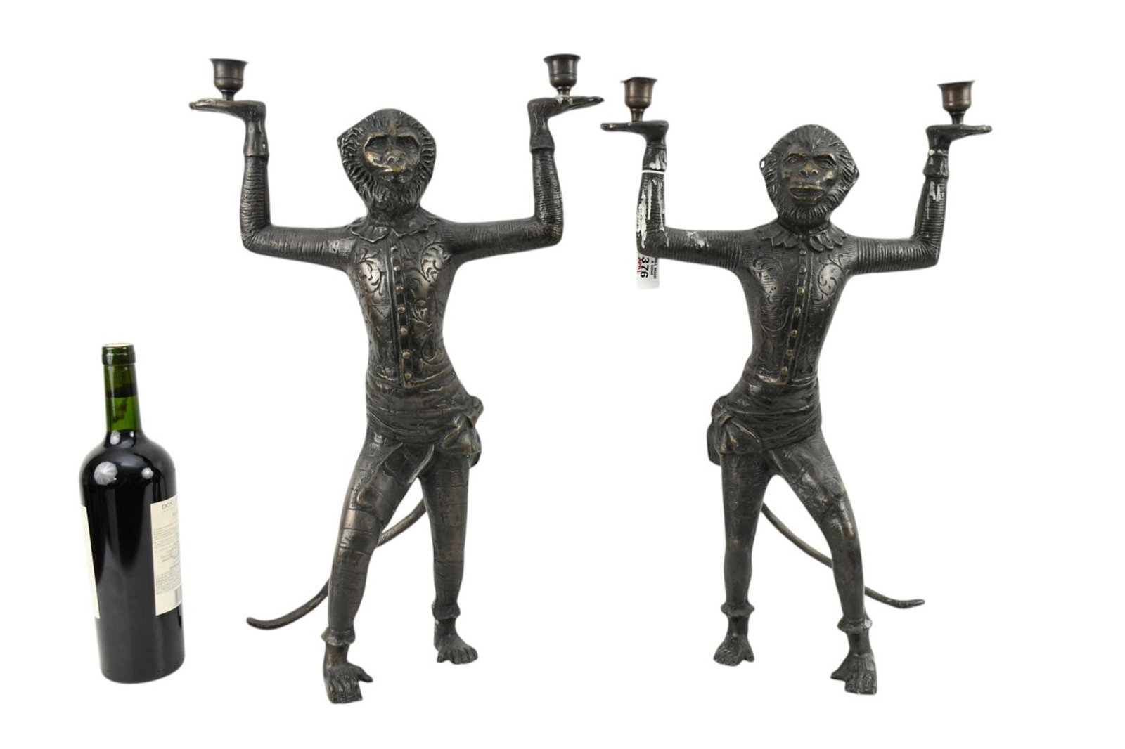Pair Bronze Double Branch Monkey Candelabra's, 20"H (some damage) (1 of 7)