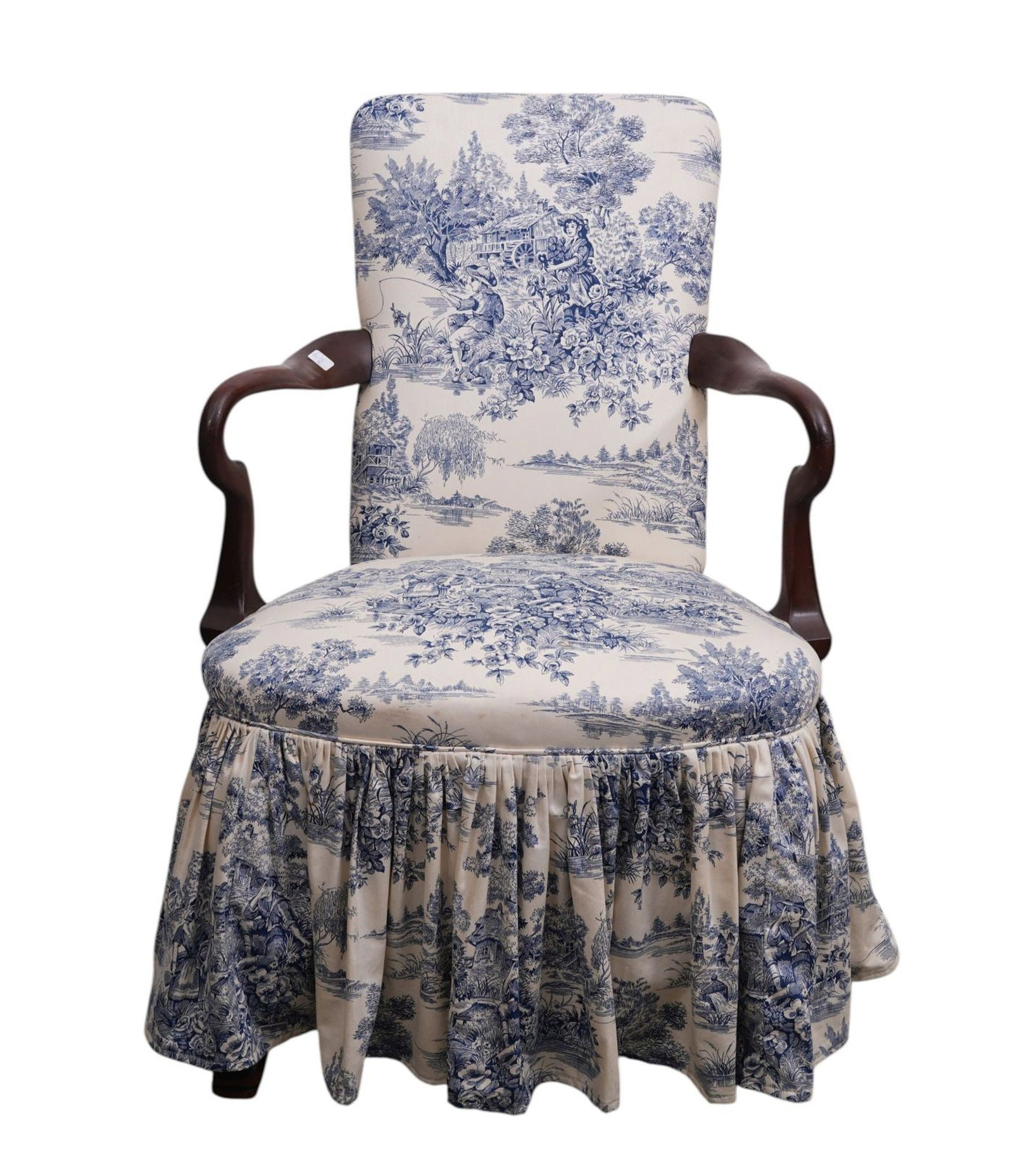 Ladies Boudoir Mahogany Armchair with Blue Toile Upholstery (1 of 6)