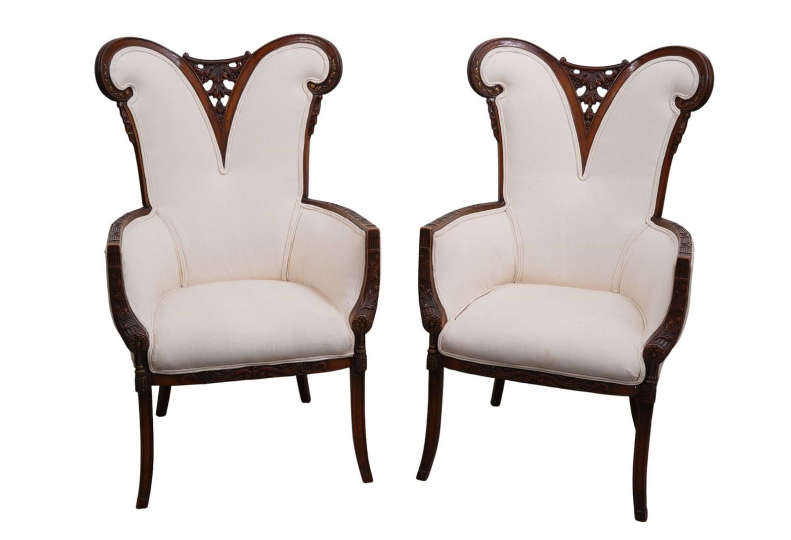 Pair Art Nouveau Frame Chairs (some soiling to upholstery) (1 of 8)