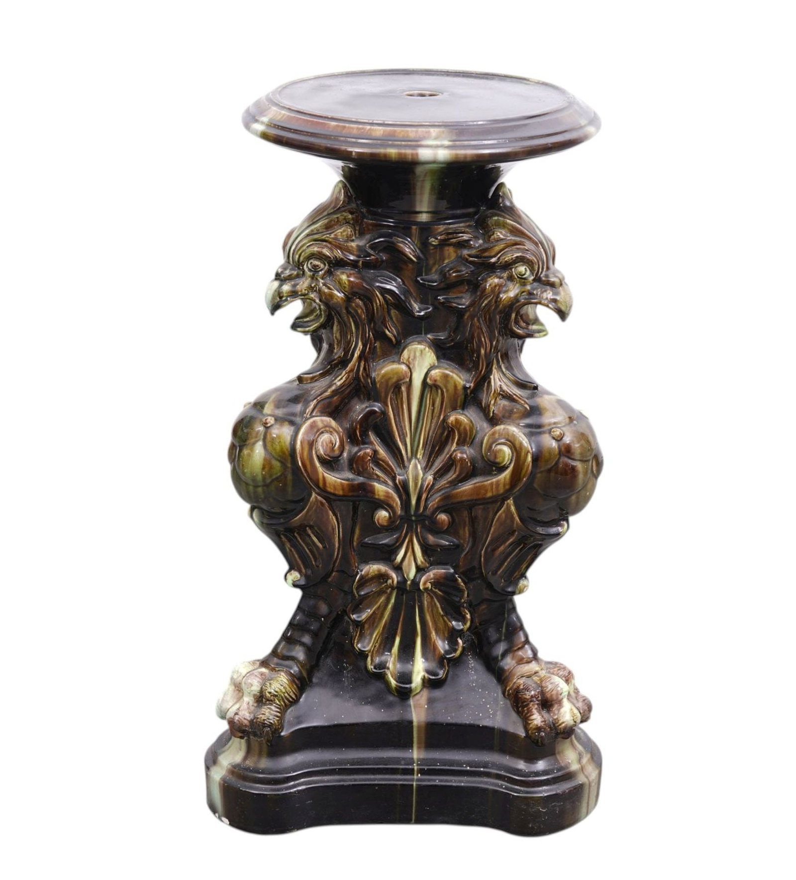 Majolica Pedestal With 3 Griffin Support, 29"H x 15"w (1 of 5)