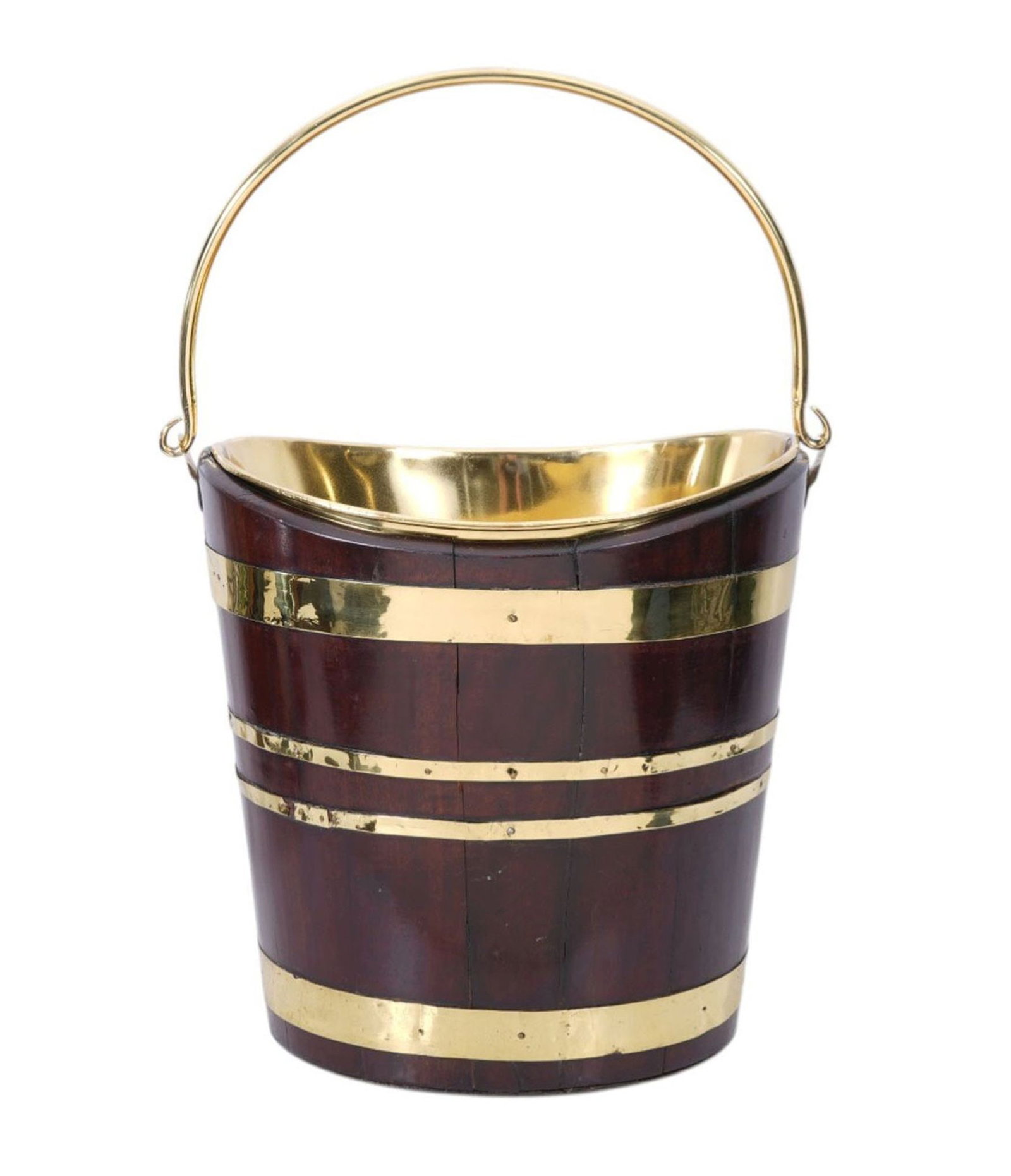 Antique English Mahogany Peat Bucket with Brass Banding & Brass Bucket Inside, 13"h x 13"w (1 of 6)