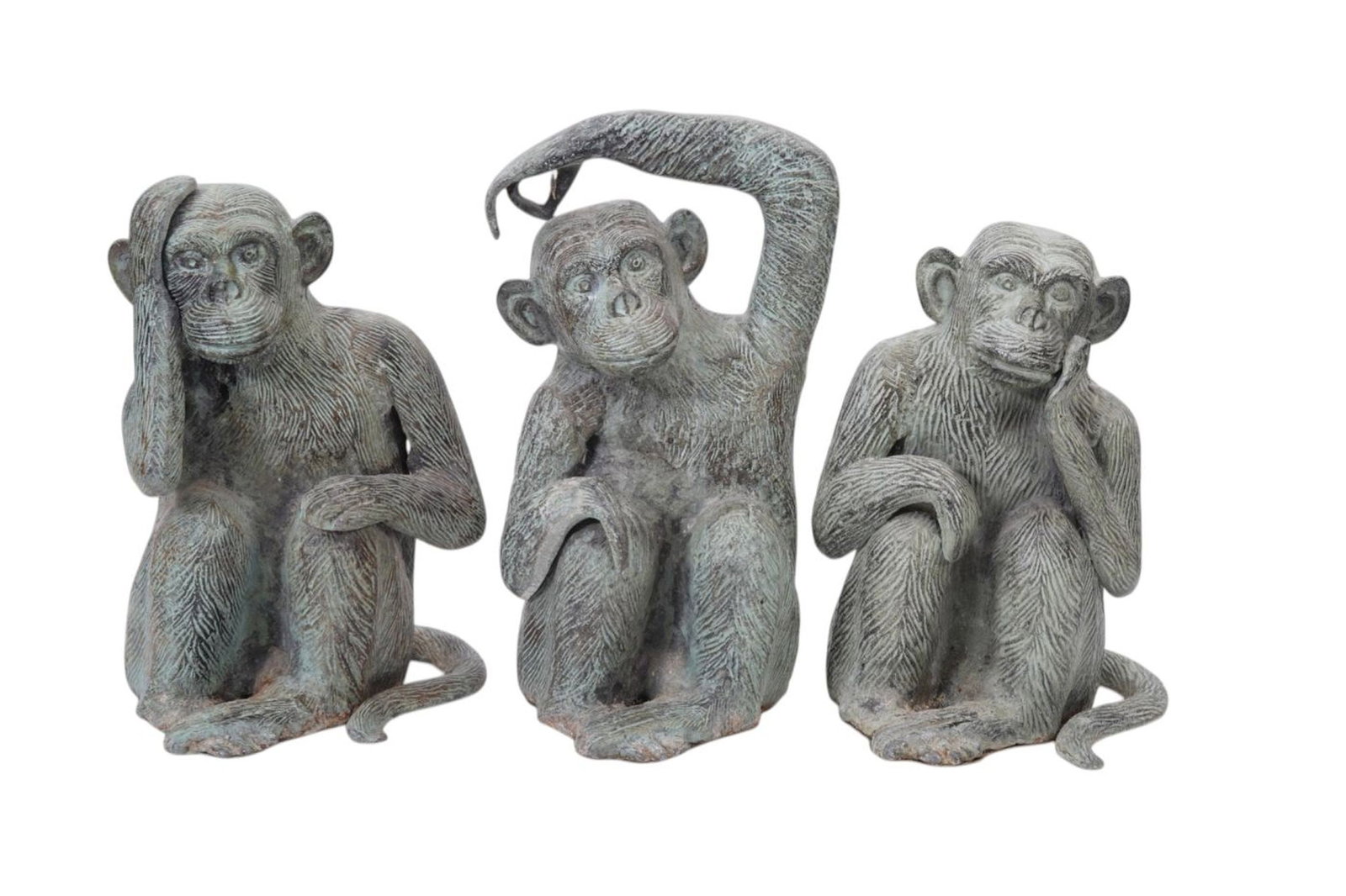 Verdigris Metal "See No Evil", Hear No Evil", "Speak No Evil", 12"h x 6"w x 6"d (1 of 6)