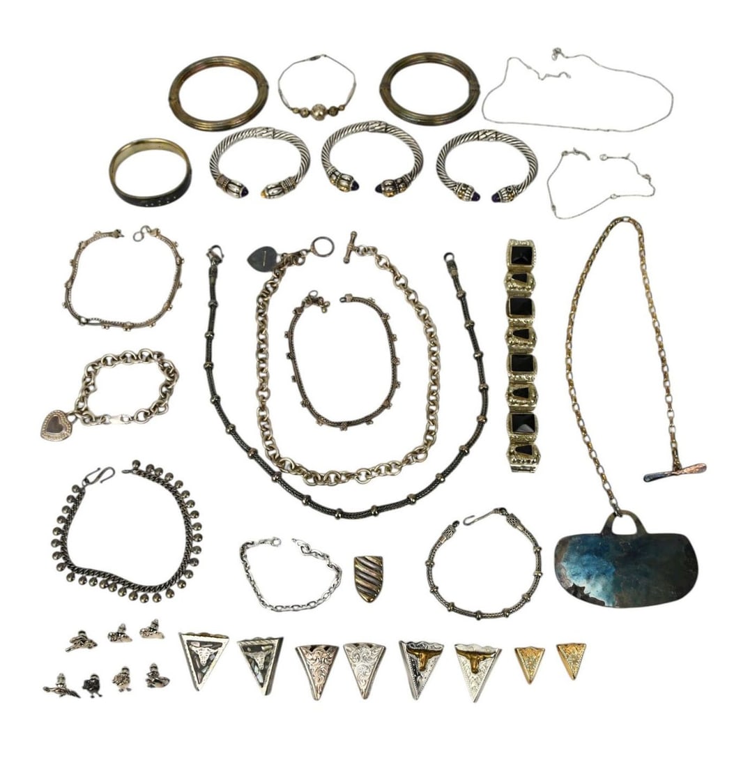 Sterling Silver Jewelry Lot. Necklaces, Bracelets, Tie Tacks & Collar Tips. Mostly Signed RLM (1 of 14)
