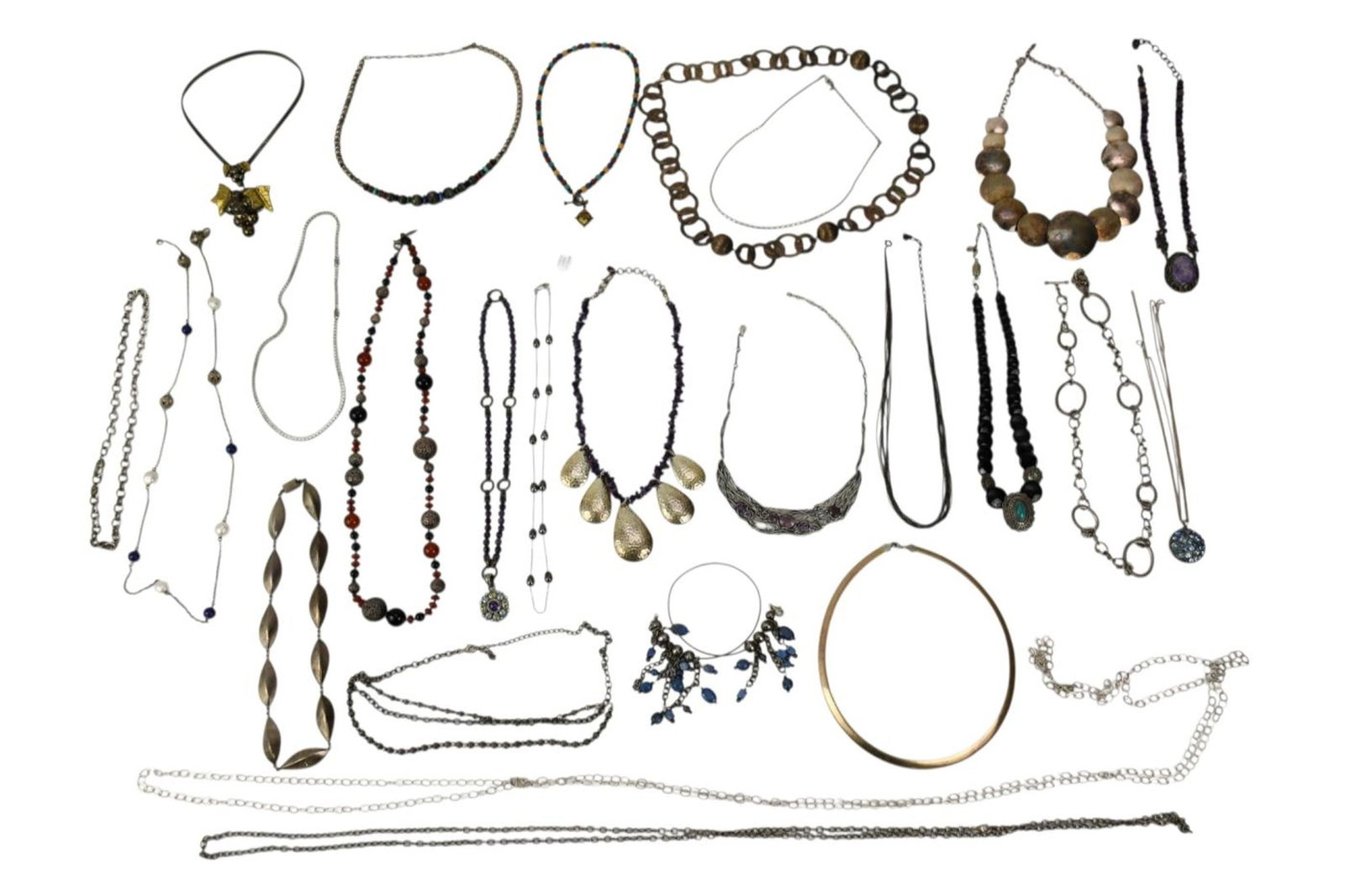 Sterling Silver Necklace Lot. 25 Necklaces. Various designers, Taxco Mexico, Carol Pollock, Paola (1 of 13)