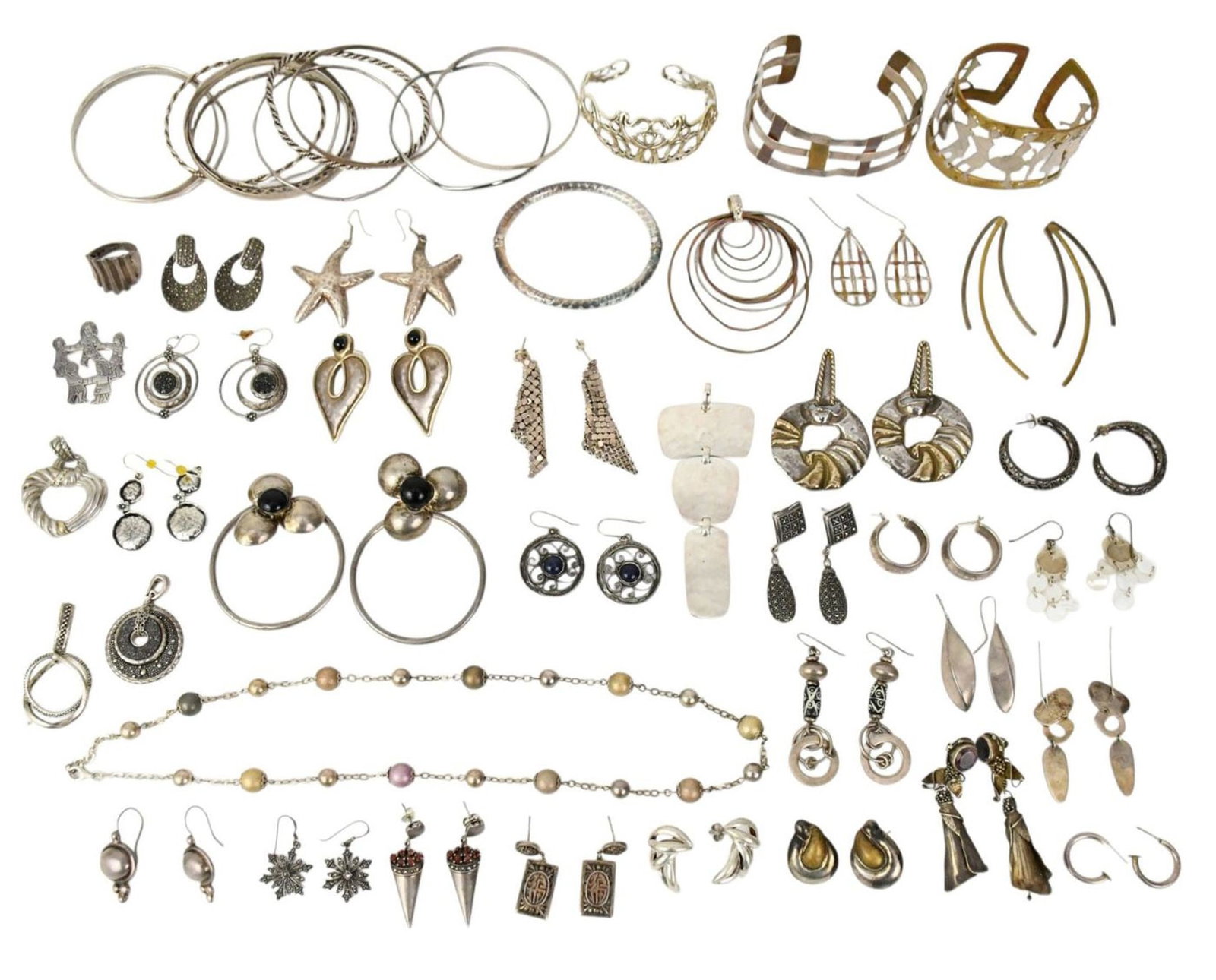 Sterling Silver Jewelry Lot. Bracelets, Necklaces, Earrings, Pendants, Rings. Various designers.. (1 of 10)