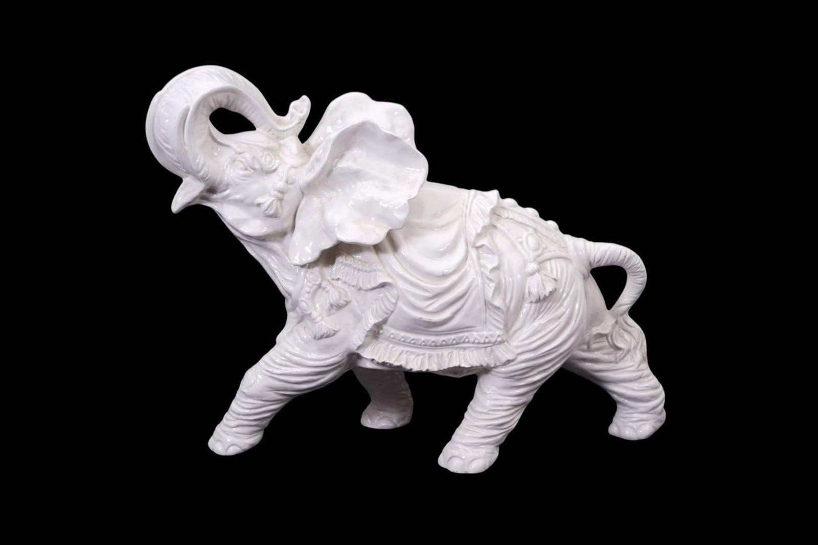 White Glazed Pottery Italian Elephant, 14"h x 19"w (1 of 6)