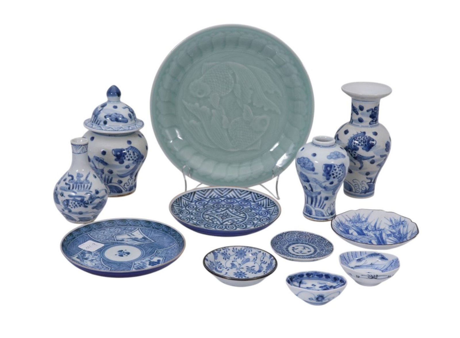 Lot of Blue & White Chinese Porcelain Tableware's & Celadon Plate, Largest 10"dia (1 of 12)