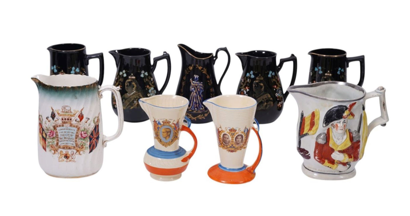 Collection of Ceramic Commemorative Monarchy Pitchers, Tallest 7"h (1 of 14)