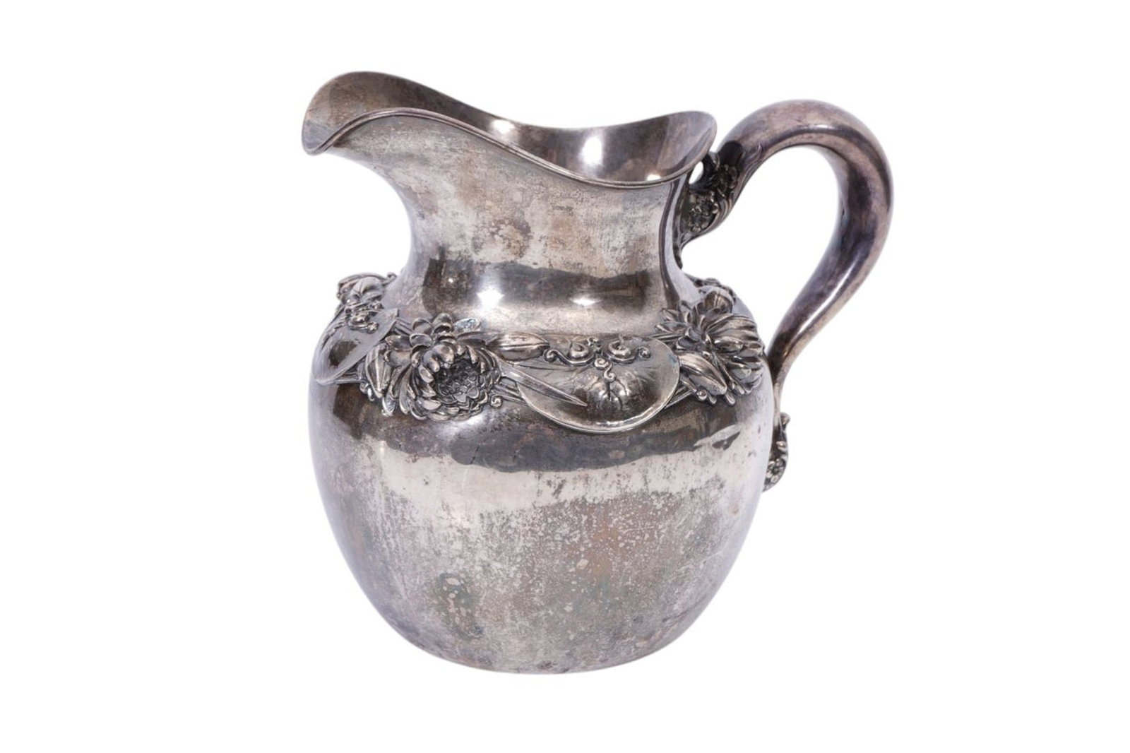 Sterling Silver Water Pitcher, Flowers in Relief, 7"H x 8"w 27 OZT. (1 of 9)