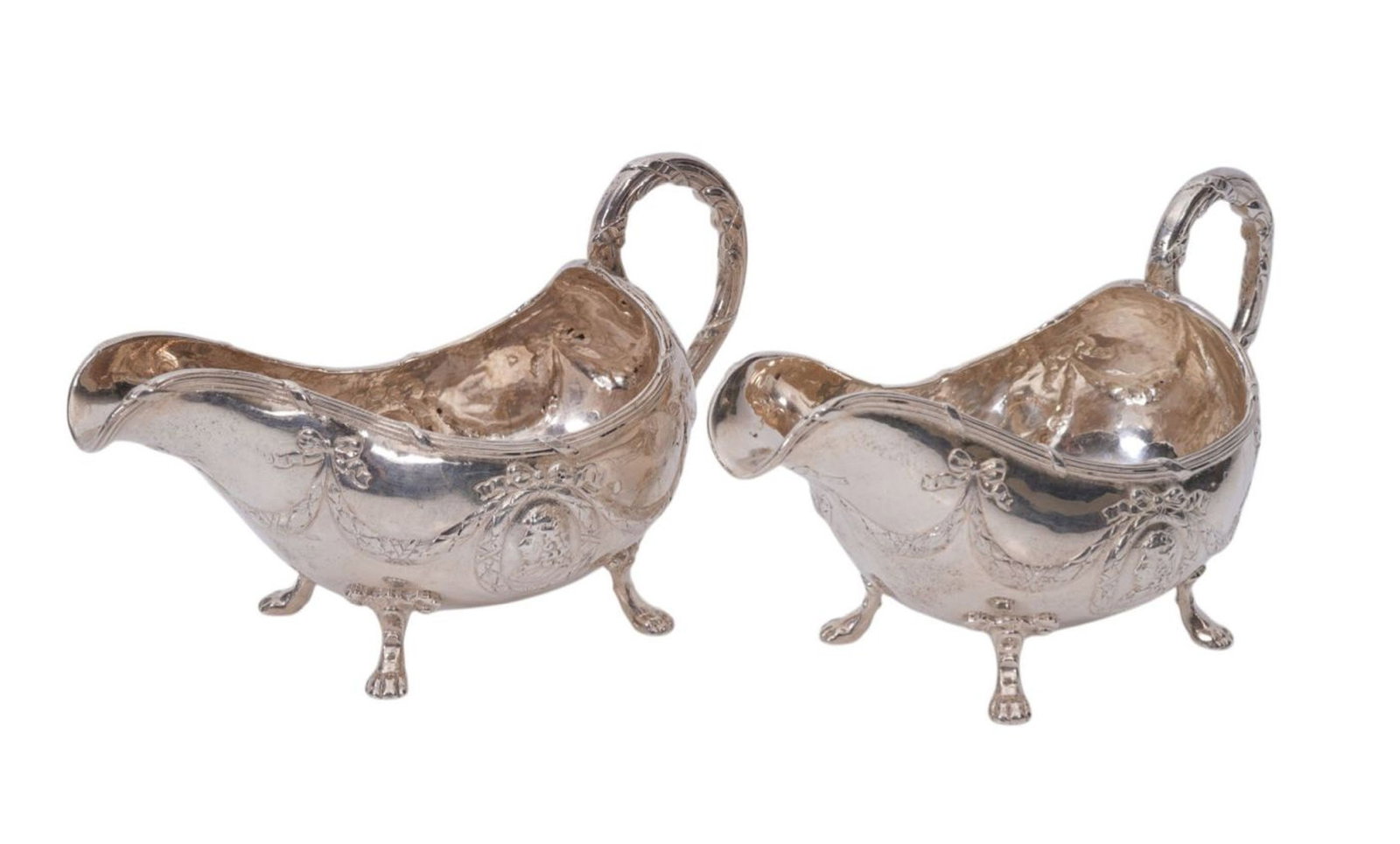 Pair English 18th/19th C. French Sterling Sauce Boats, Each with Sheffield Import & Date Marks, (1 of 6)