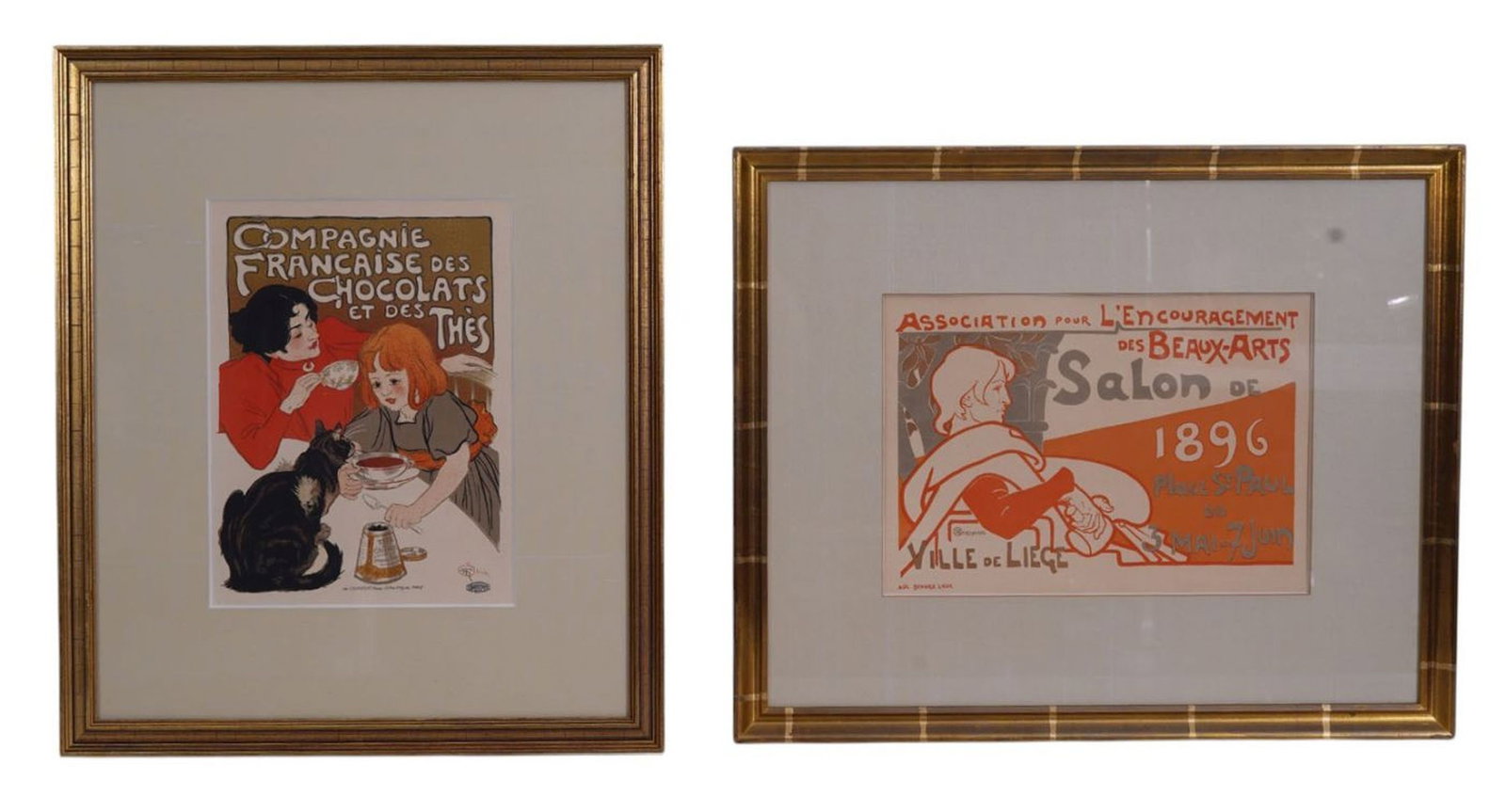 Vintage French small Lithograph Advertising Posters, Steinlen Champagnie and Chocalats. Sold with (1 of 10)