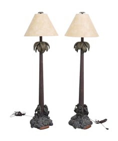 Pair Monkey Palm Tree Floor Lamps
