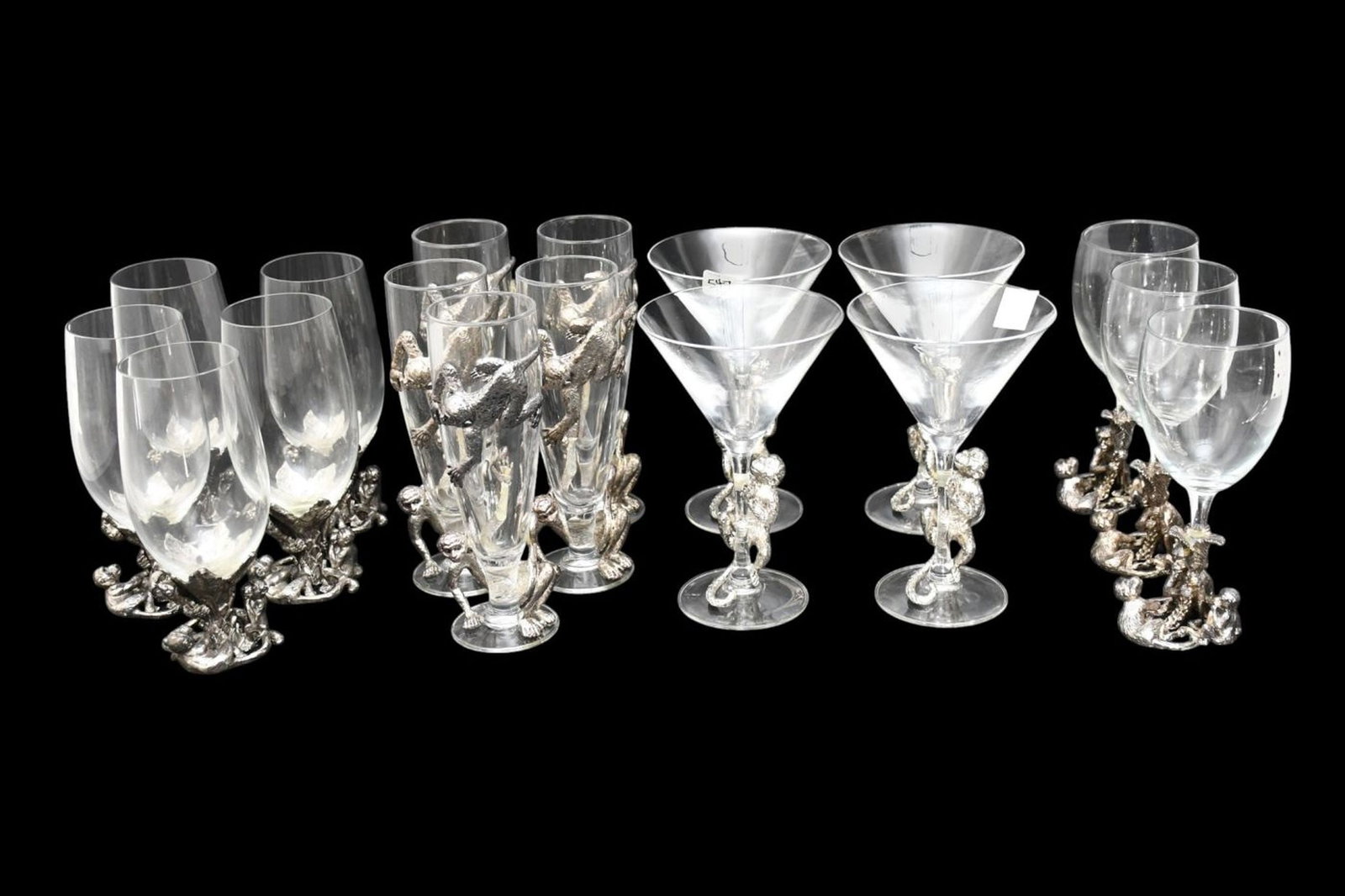 17 Arthur Court Assorted Monkey Ware Crystal Glasses, Tallest 8 1/2"H (1 of 9)