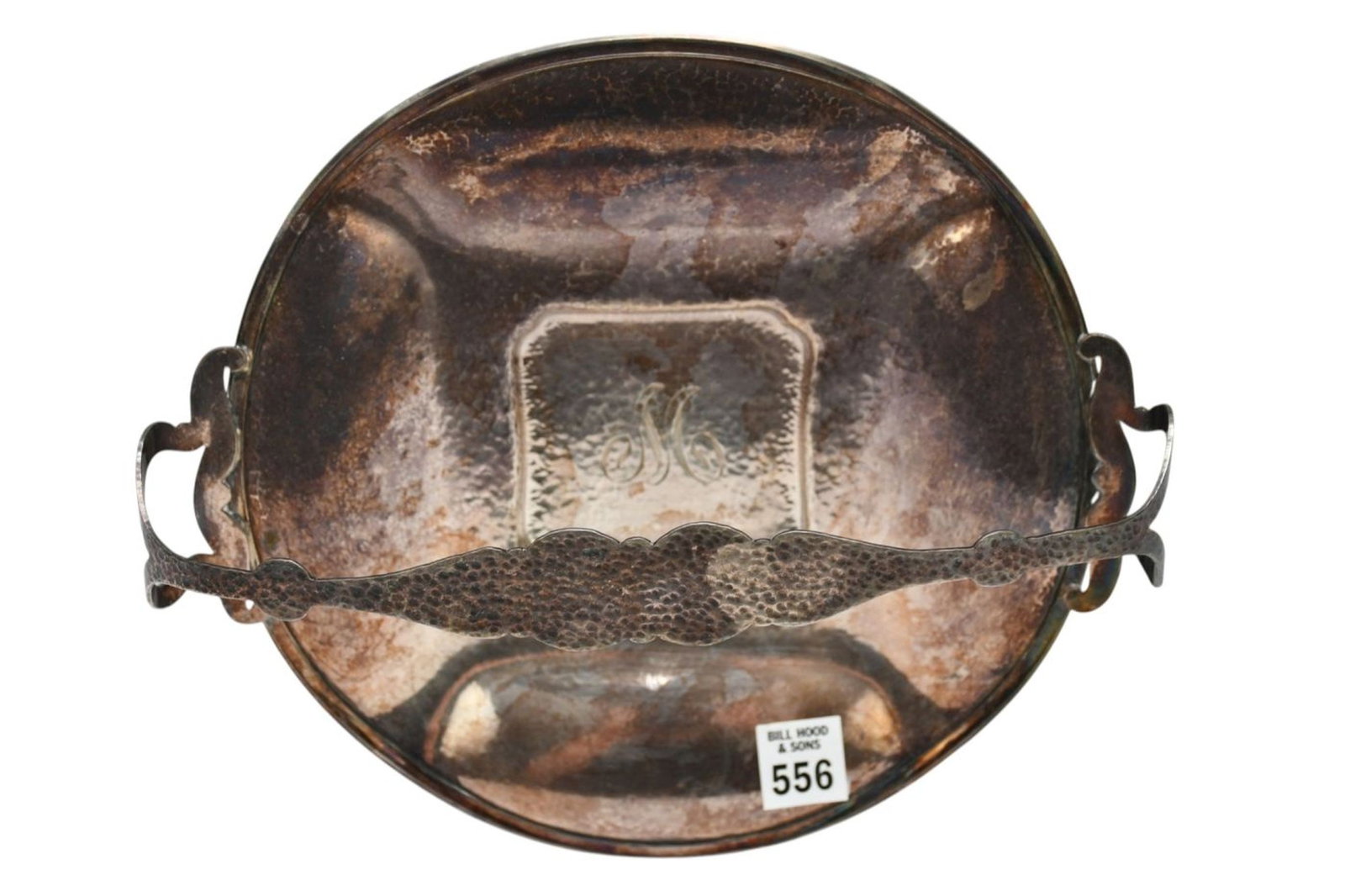 Sterling Silver Handled Serving Tray, Hand Wrought, BSC Hallmark, Monogram in Center, 14 ozt. 4 (1 of 4)