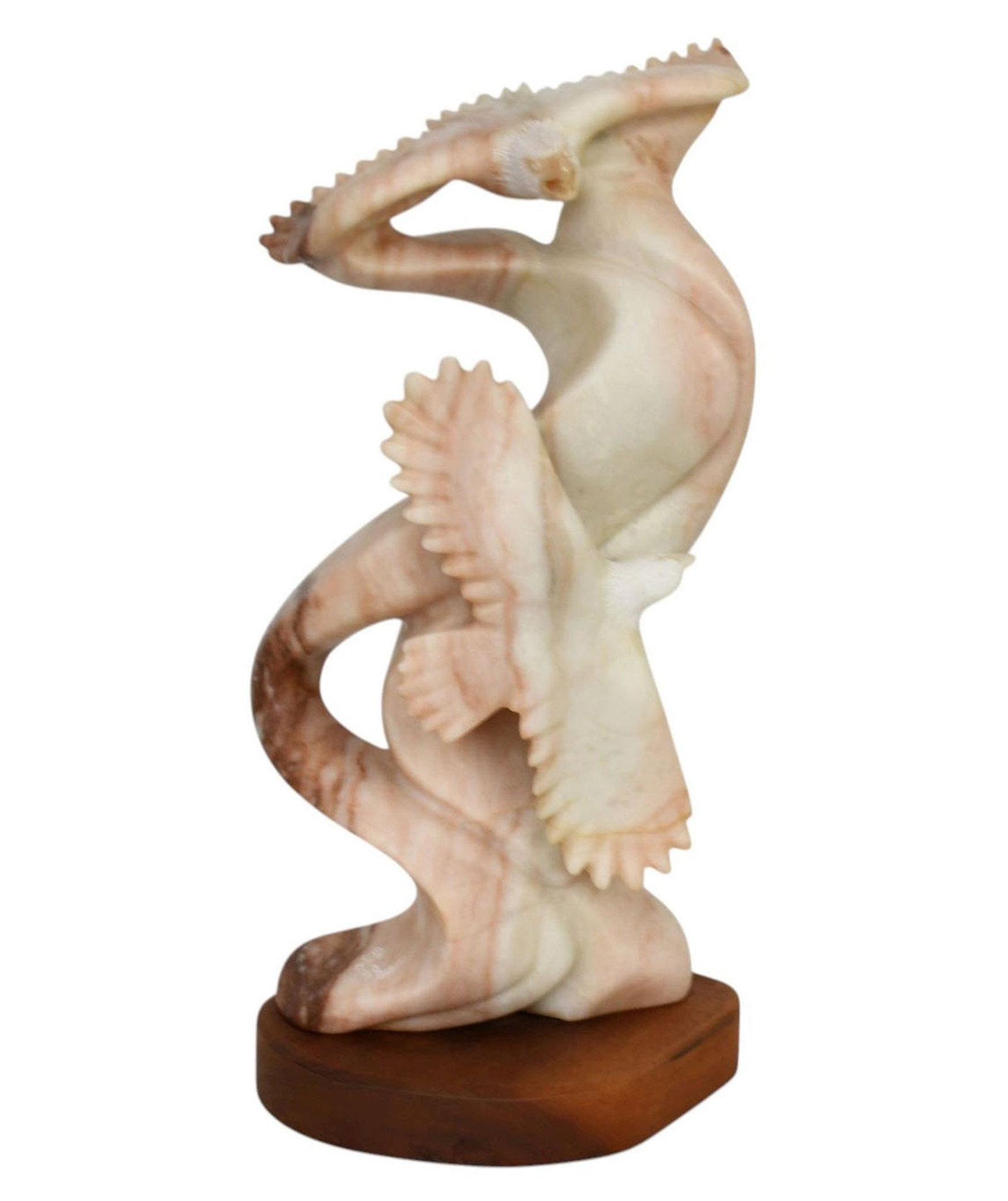Carved Rouge Marble Flying Eagle Sculpture on Wood Base, Elk Woman '89, Sculpture 25"h x 11"w x 9"d: Carved Rouge Marble Flying Eagle Sculpture on Wood Base, Elk Woman '89, Sculpture 25"h x 11"w x 9"d