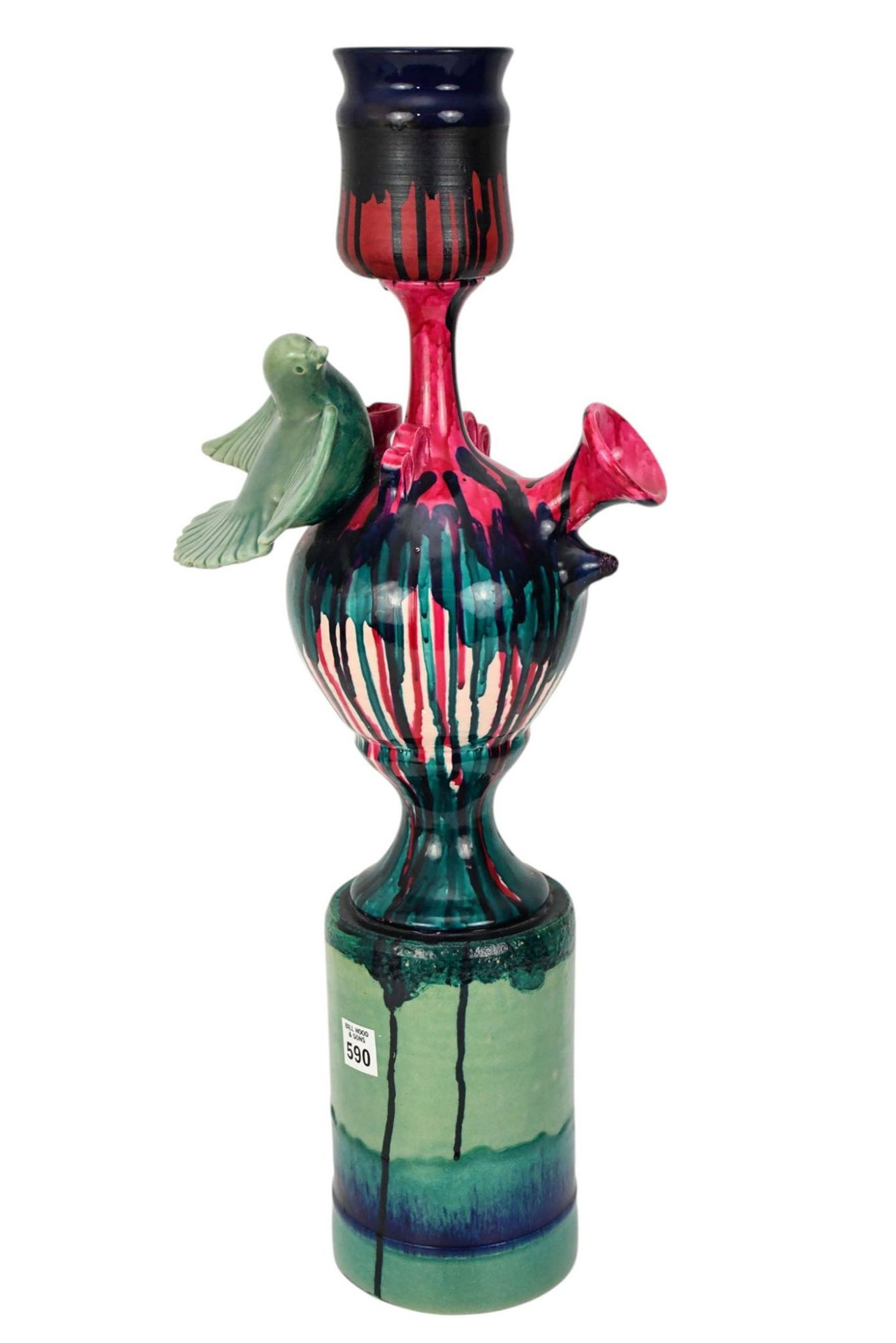 Modern Art Pottery Sculpture with Bird, 24 1/2"h x 10"w (1 of 3)