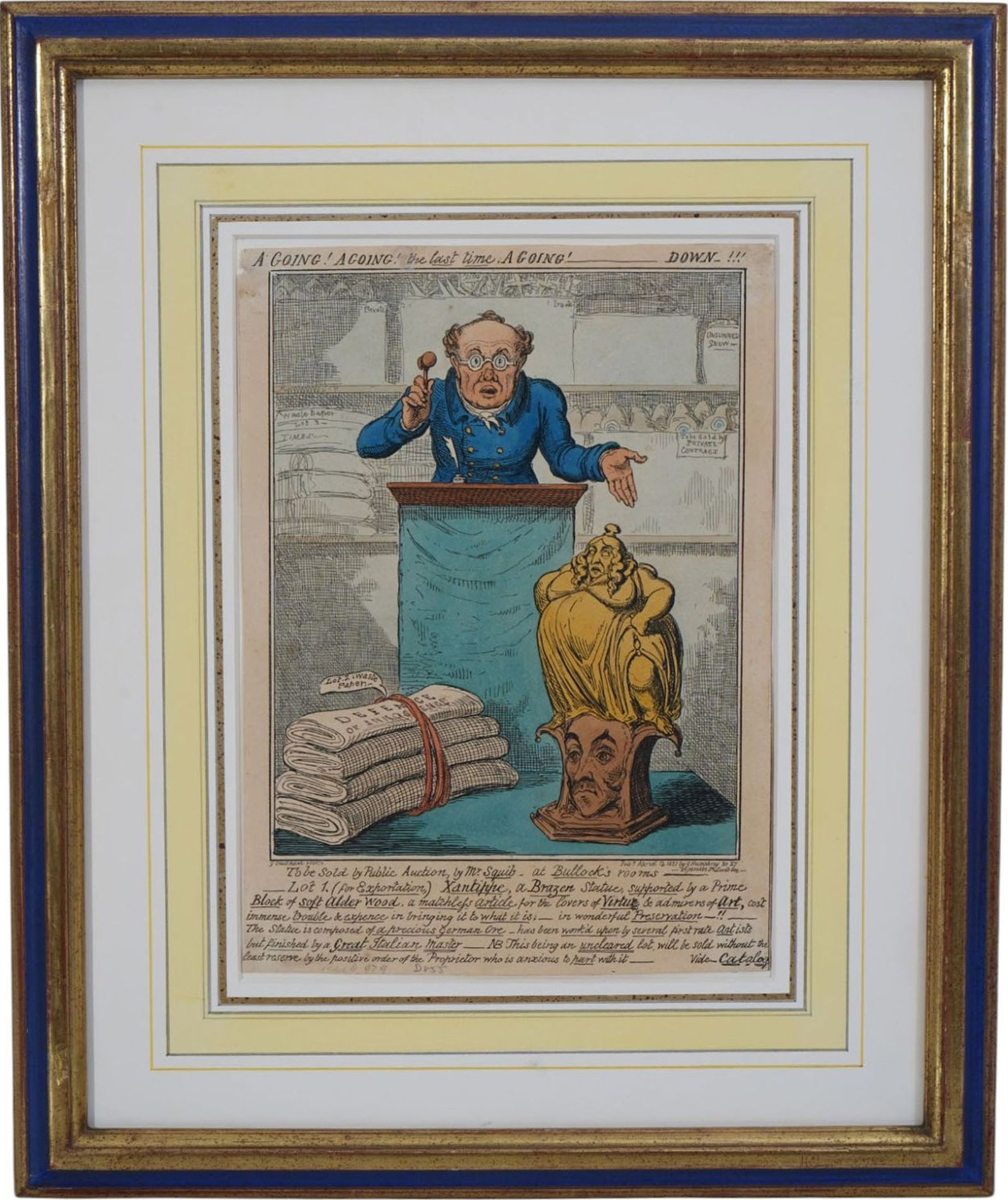 Antique Auction Print, sight size 7-5/8 x 10-1/2 inches. overall framed size 17 1/2 x 14 1/2 inches. (1 of 3)