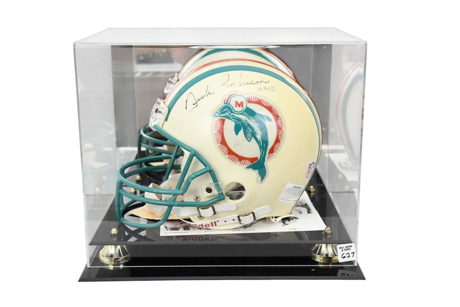 MIAMI DOLPHINS Autographed Helmet, Signed Dick Anderson, On Stand in Lucite Box, 13 1/2"h x 16"w x (1 of 10)