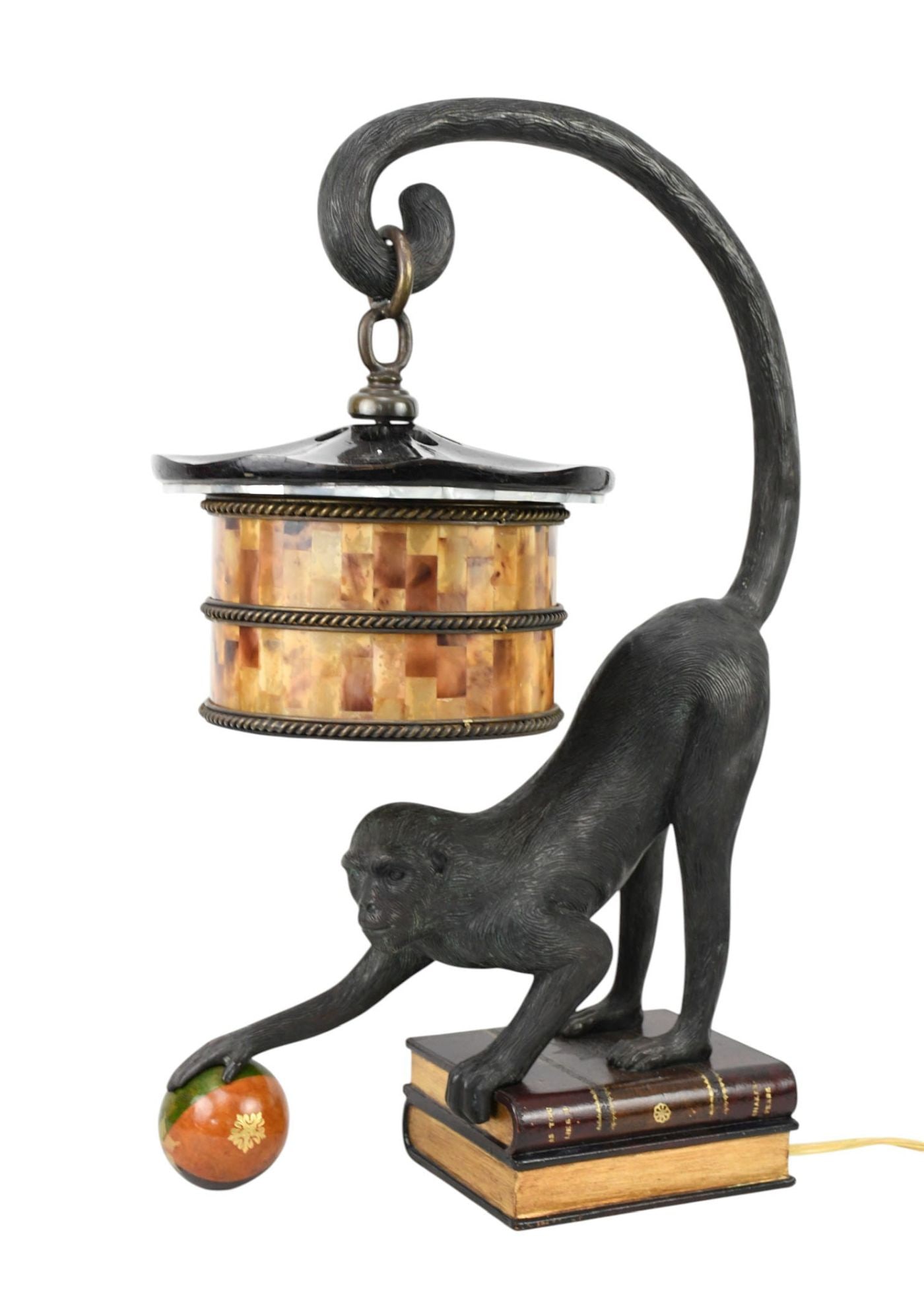 Maitlandsmith Library Lamp with Bronze Monkey on books playing with ball. (1 of 5)