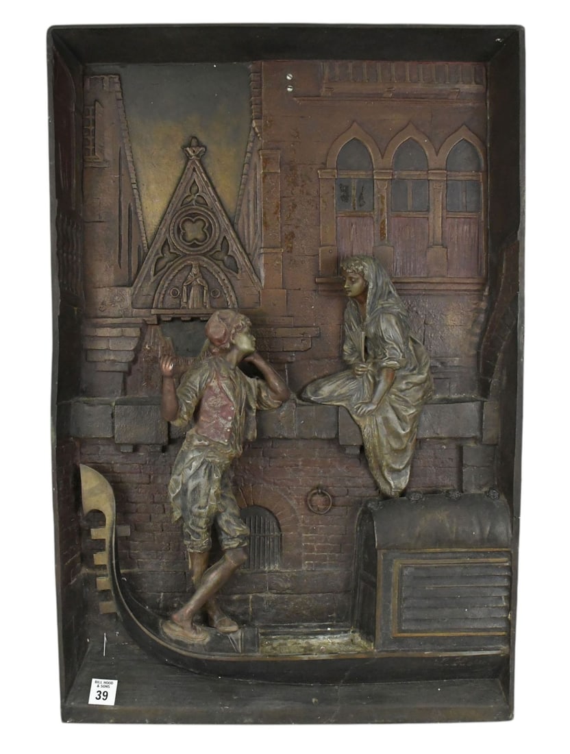 Louis Hottot (French, 1829-1905) Antique 19th Cent. Mixed metal Figural 3D Plaque Venice scene (1 of 7)