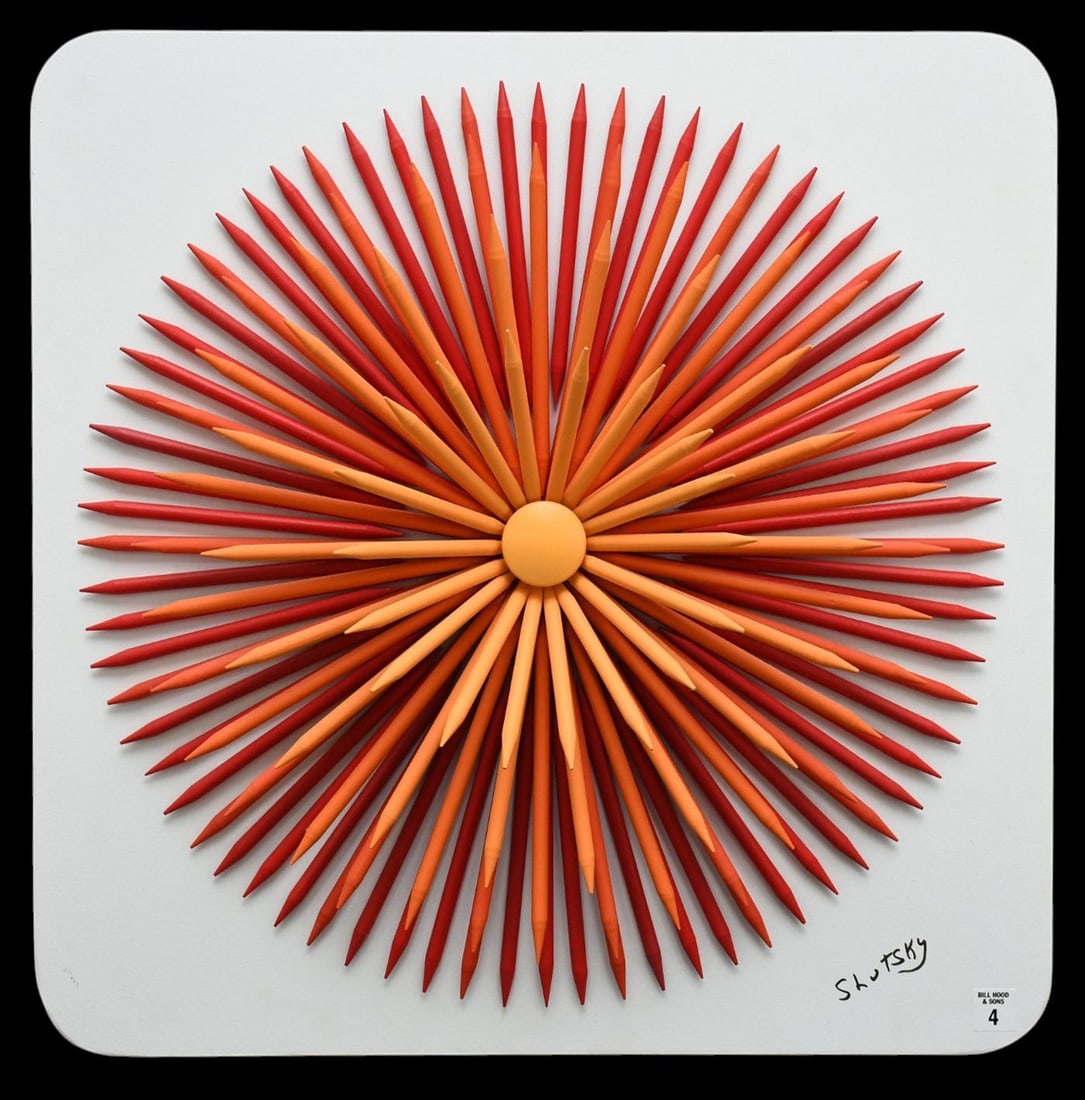 Stanford Slutsky (American Born 1941) Modern Art Sculpture in Radiating Sunburst Form, Orange, Reds (1 of 8)