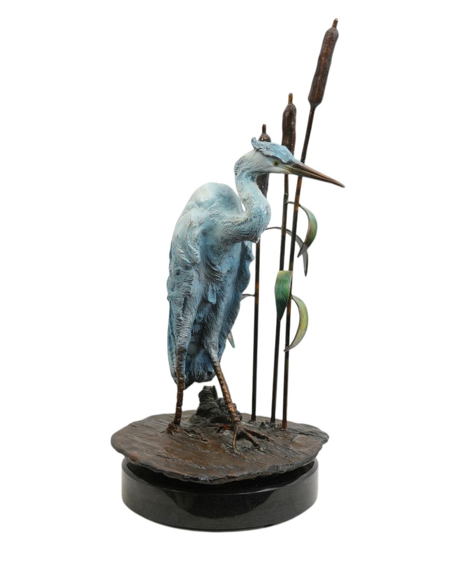 John Townsend Bronze Patinated Polychromed Bird Sculpture on Rotating Base, Signed J. Townsend, (1 of 13)