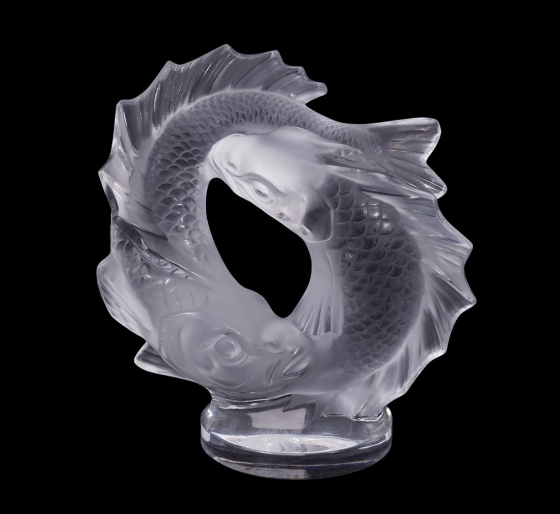 Lalique Crystal "Deux Poissons" Fish Sculpture, 10 3/4"h x 10"w (1 of 6)