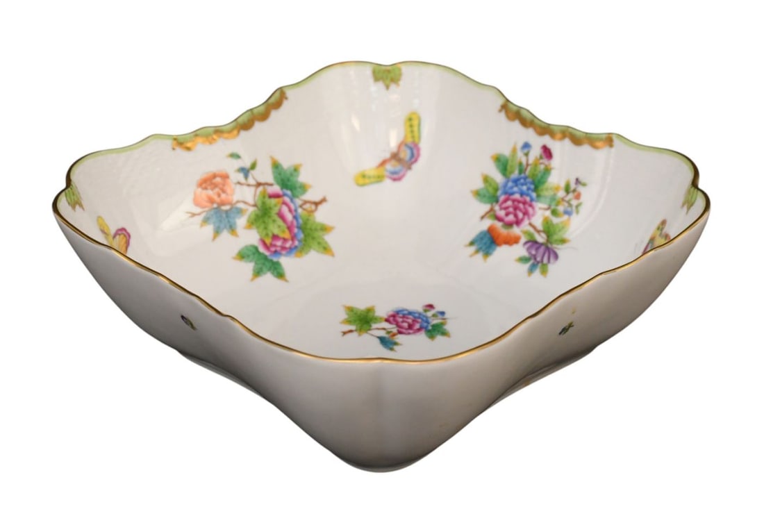 Herend Porcelain Square Salad Bowl, Queen Victoria Pattern, 3 1/2"h x 10" square (1 of 5)