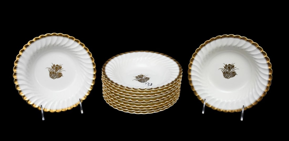 12 Minton Porcelain Bowls with Gold Accents, Tiffany & Co. NY, 1 1/2'h x 7 3/4"dia (1 of 4)
