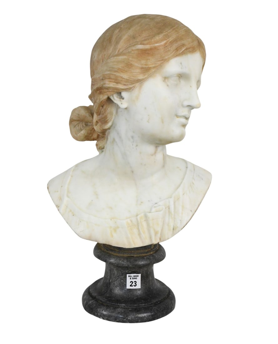 Classical Marble Female Bust, 20"h x 12"w (need polishing/cleaning): Classical Marble Female Bust, 20"h x 12"w (need polishing/cleaning)