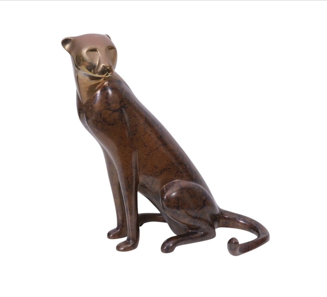 LOET VANDERVEEN (American/Dutch, 1921-2015) Bronze Seated Panther Sculpture, limited edition -signed: LOET VANDERVEEN (American/Dutch, 1921-2015) Bronze Seated Panther Sculpture, limited edition -signed Loet. 14"H x 10"W