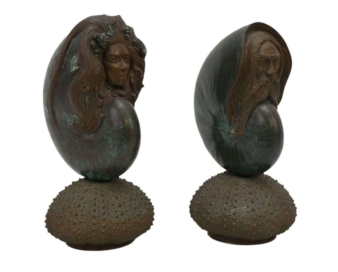 2 JAMES SIEBERT Bronze Sculptures "Amphitrite" & "Poseidon", 9 1/2"h x5 "w & 10"h x 5"w (1 of 5)