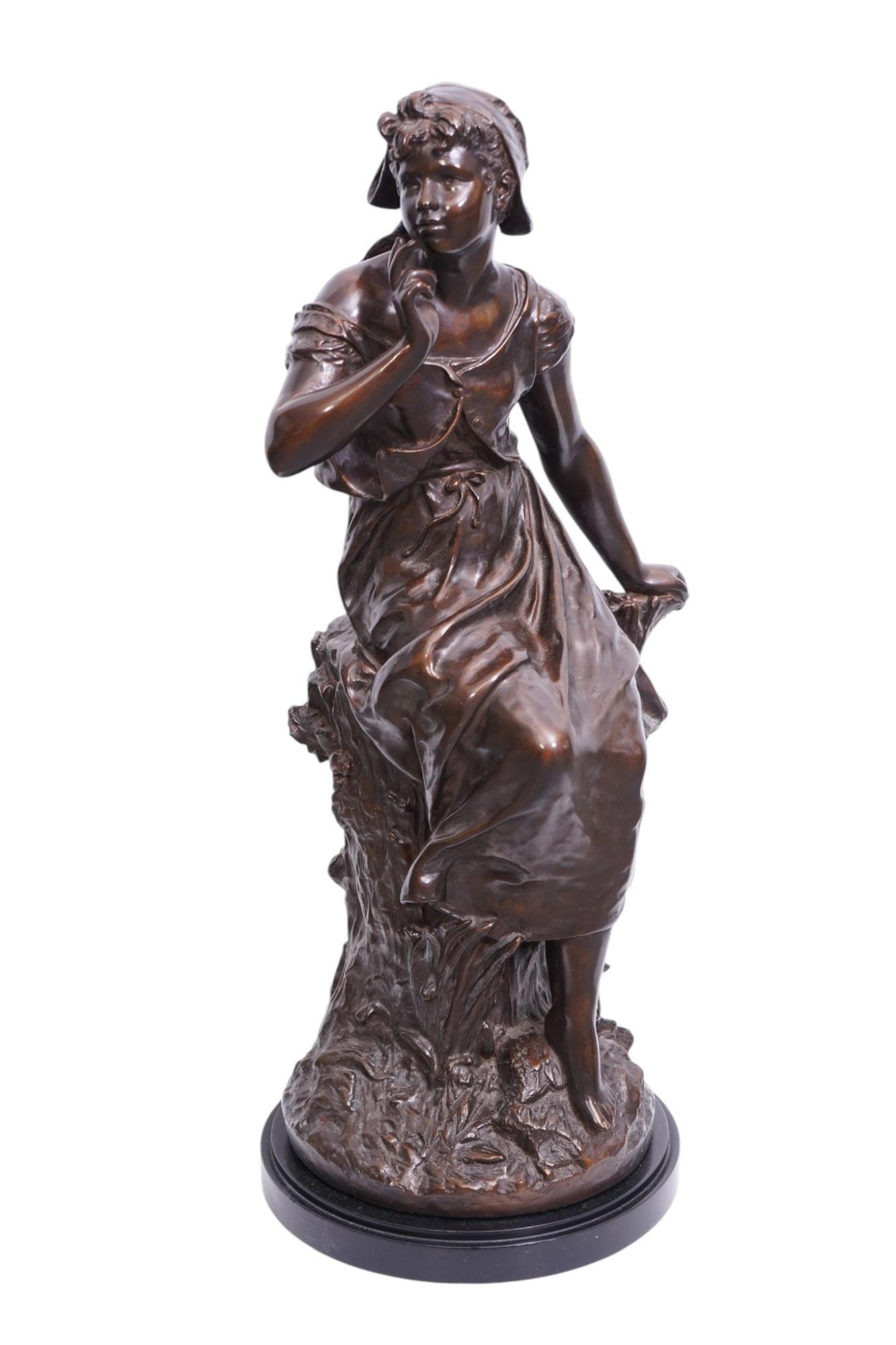 Bronzed Composition Seated Young Girl Sculpture, Copyright Marbro Lamp Co, 29"h x 11"w (1 of 8)