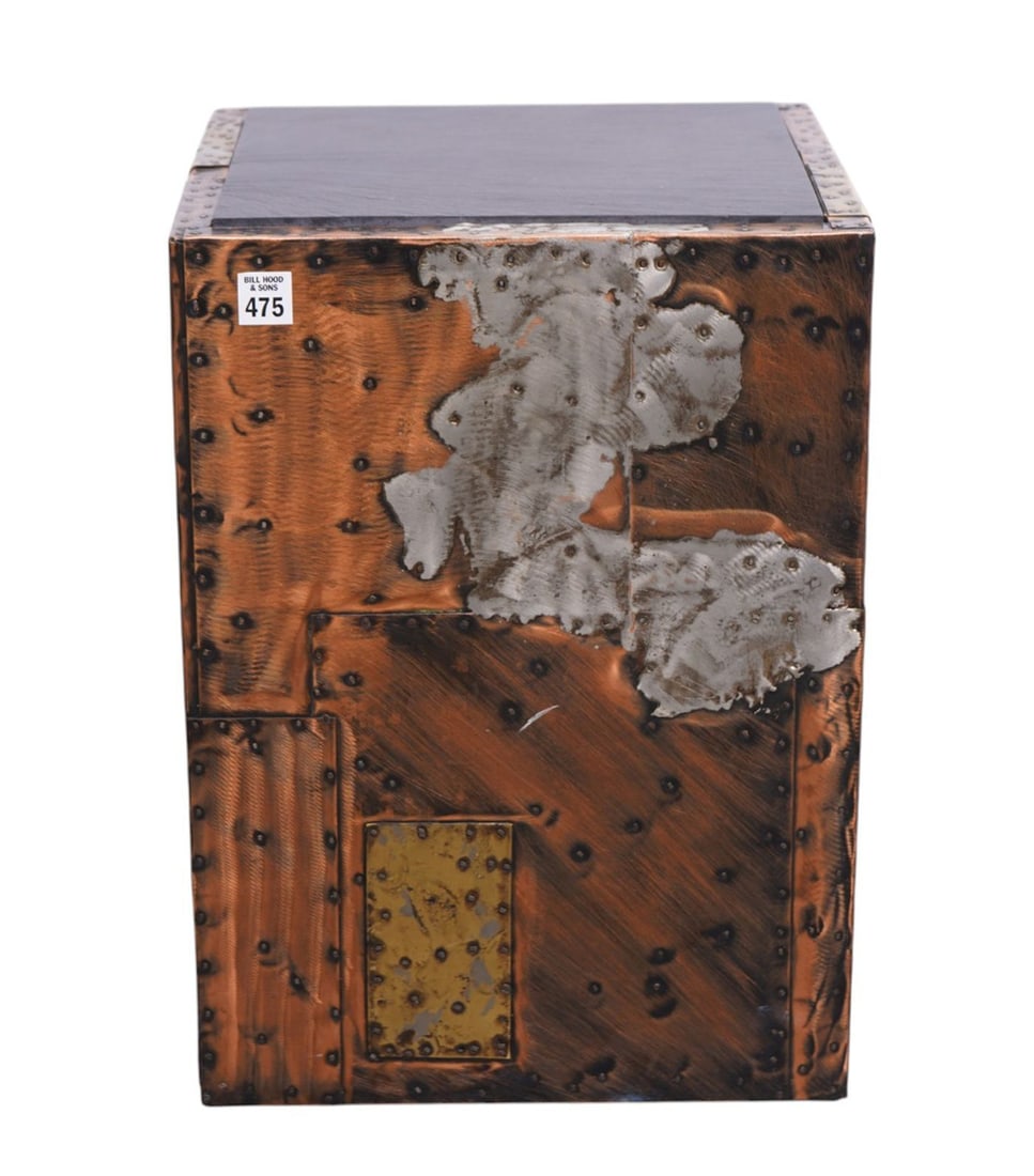 Paul Evans (1931-1987) 'Patchwork' side table, Bronze, copper, tin, slate and plywood, circa 1970 (1 of 5)