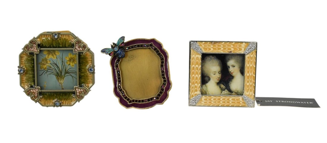 3 Jay Strongwater Picture Frames, Jeweled & Enameled, One with Butterfly, Each Approx 3 1/2"h x 3 (1 of 4)