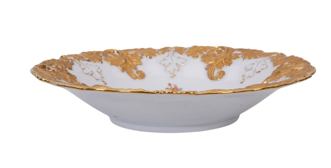 Meissen Porcelain Bowl with Gilt Accents on white Ground, 24"h x 11"dia: Meissen Porcelain Bowl with Gilt Accents on white Ground, 24"h x 11"dia