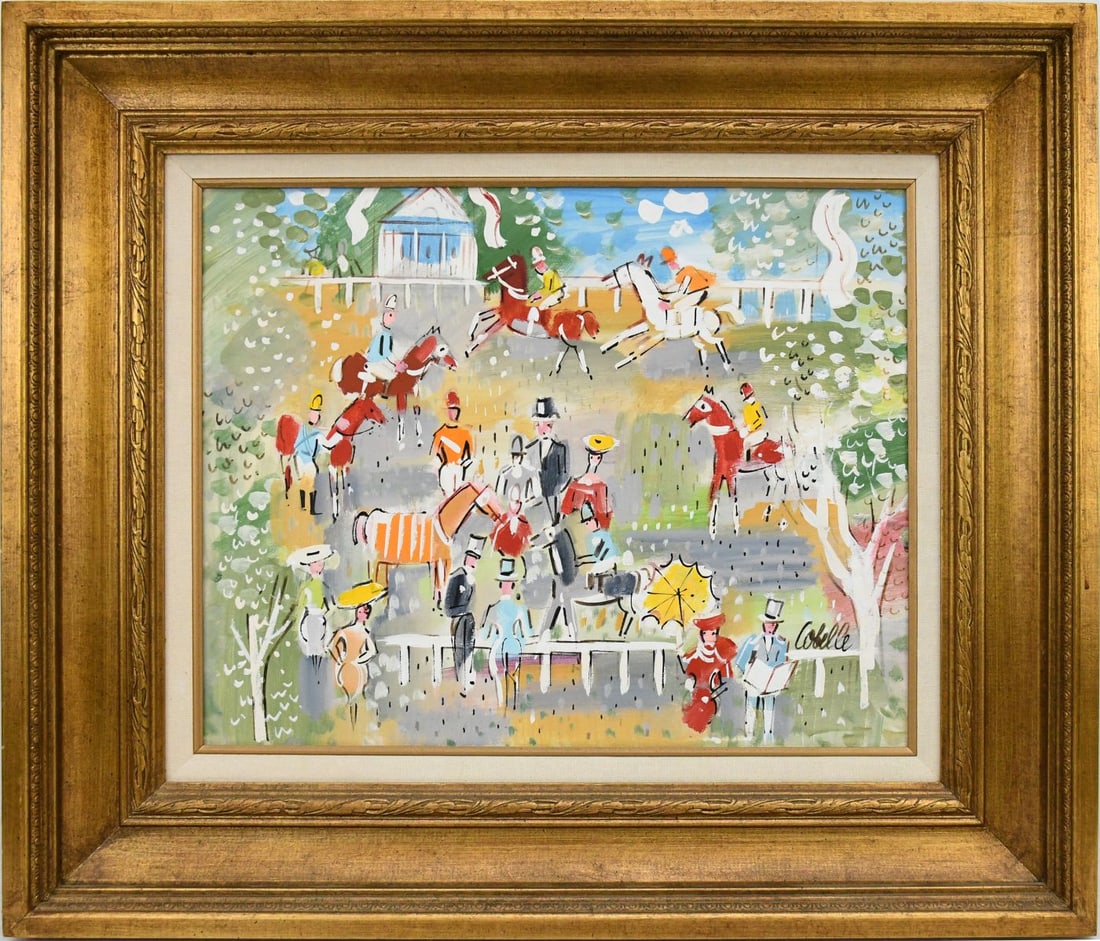 Charles Cobelle (French - 1902 - 1998) oil on canvas, Horse and Riders in the Paddock, oil on canvas (1 of 8)