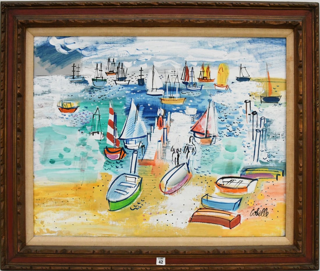 Charles Cobelle (French - 1902 - 1998) oil on canvas, Regatta from Nantucket, canvas 24 x 30 inches.: Charles Cobelle (French - 1902 - 1998) oil on canvas, Regatta from Nantucket, canvas 24 x 30 inches. overall framed size 32 x 38 inches. Old Palm Bch. Galleries Worth Ave. Label.