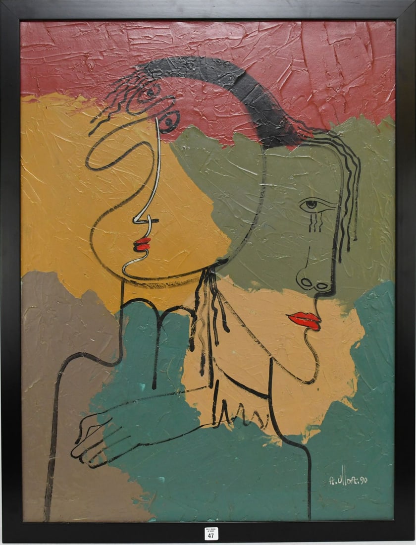Alberto Ulloa (Dominican, 1950-2011) Expressionist portrait mixed media -Amore Escondido- hidden (1 of 7)