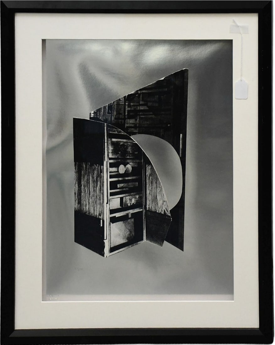 Louise Nevelson (AMERICAN, 1899–1988) Screen print collage on glossy silver wove paper. Titled: Louise Nevelson (AMERICAN, 1899–1988) Screen print collage on glossy silver wove paper. Titled "The Wind’s Bastinado," from the album Facade. Produced 1966. Raised embossed Chiron Press New York t