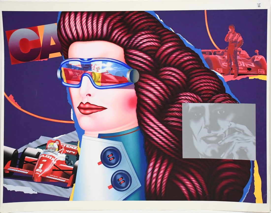 Shimon Okshteyn (Ukrainian, 1951-2020) Lithograph, Race Car Driver, sheet size 47 x 44 inches. loose (1 of 2)