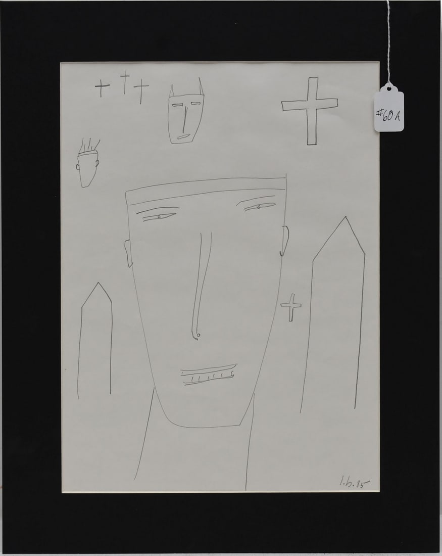 James Brown (Am. 1951-2020) pencil drawing Large Face Drawing, initial JB 85 lower right, site size (1 of 5)